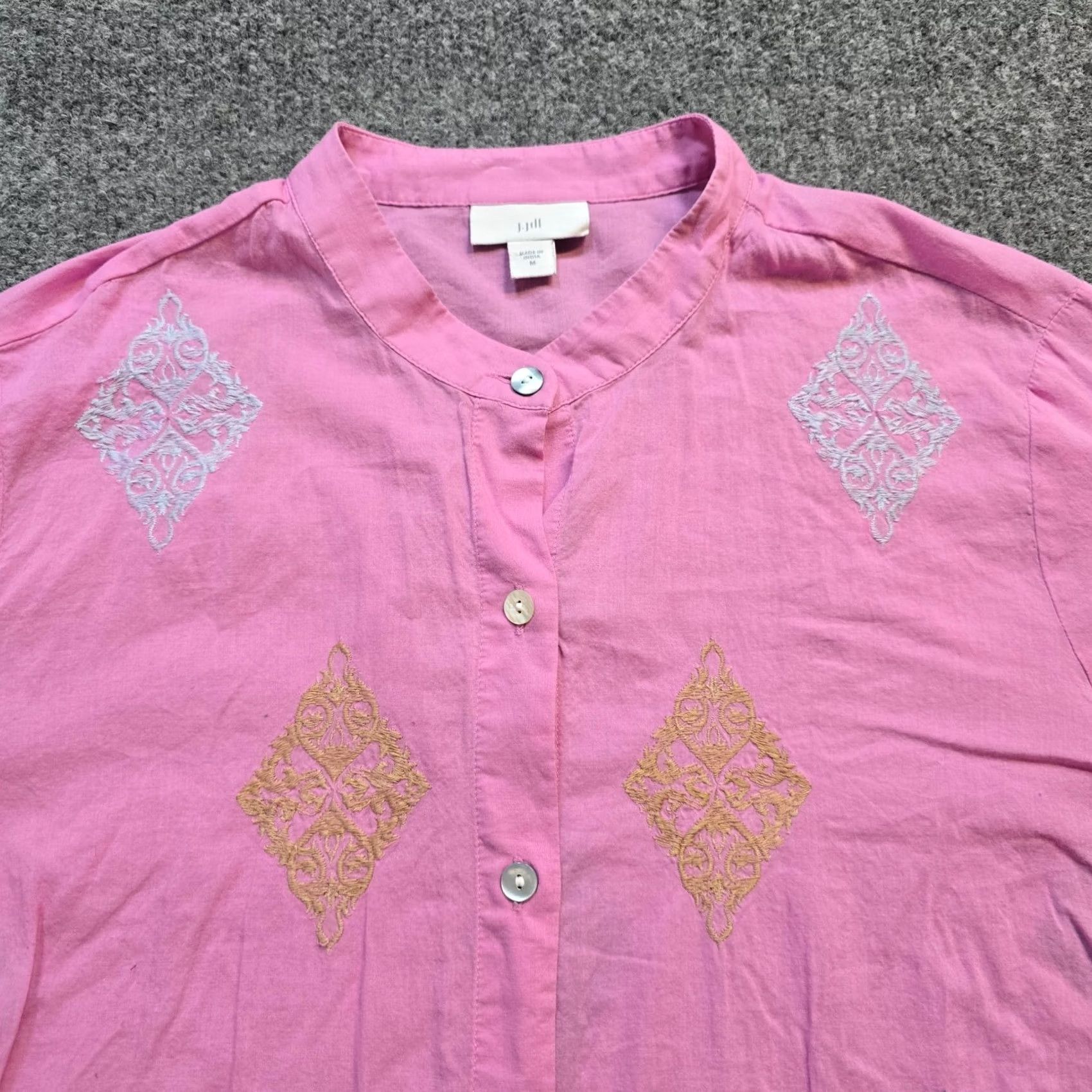 Pinko J Jill Top Blouse Womens Medium Pink Diamond Embroidered Long Sleeve Button Casual Shirt Size M / US 6-8 / IT 42-44 - 2 Thumbnail