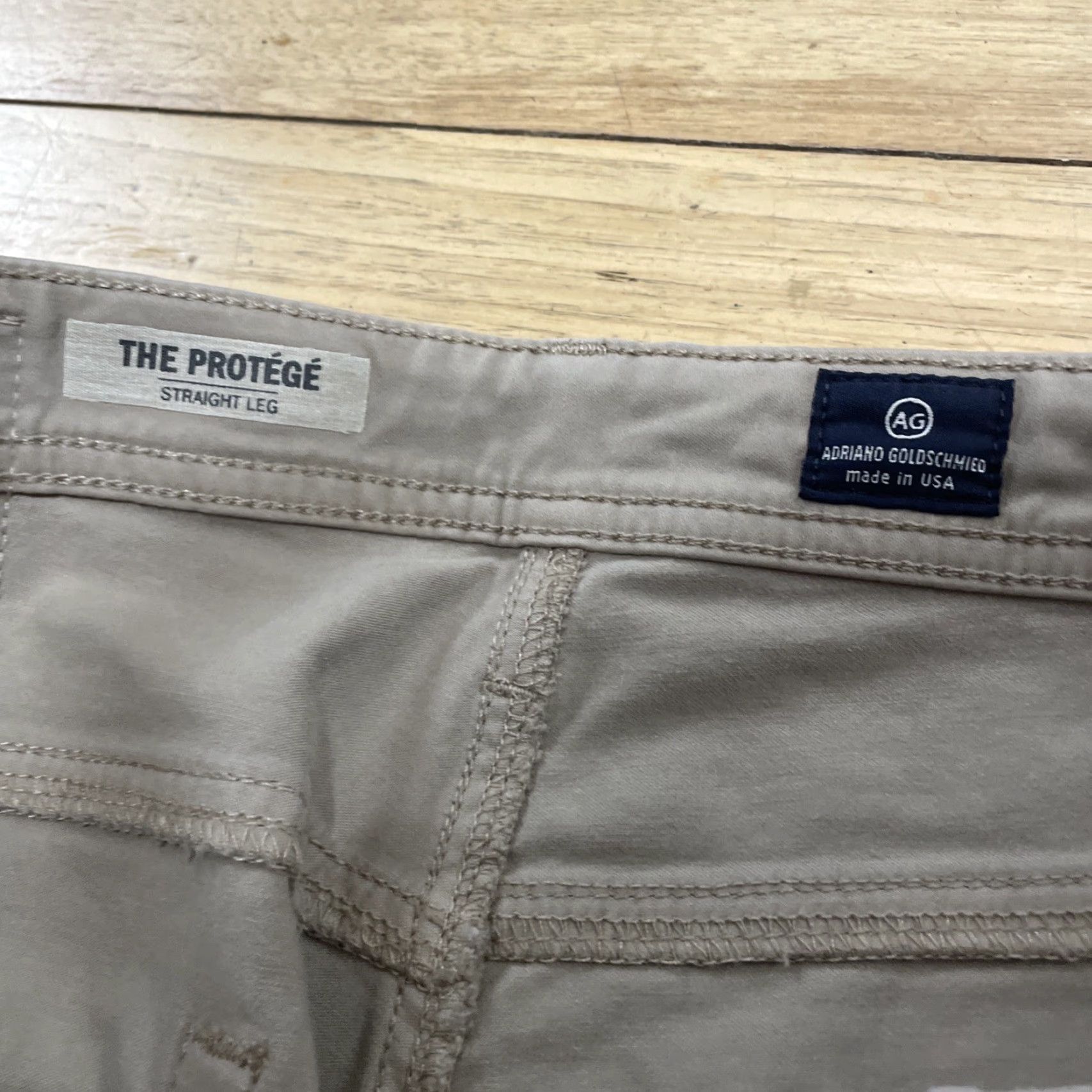 Vintage AG Adriano Goldschmied Pants Men 32x30 The Protege Relaxed Straight Leg Pant khaki Solid 5-Pocket Design Button Zip Stretch Casual Workwear 32 Mens Size US 32 / EU 48 - 4 Thumbnail