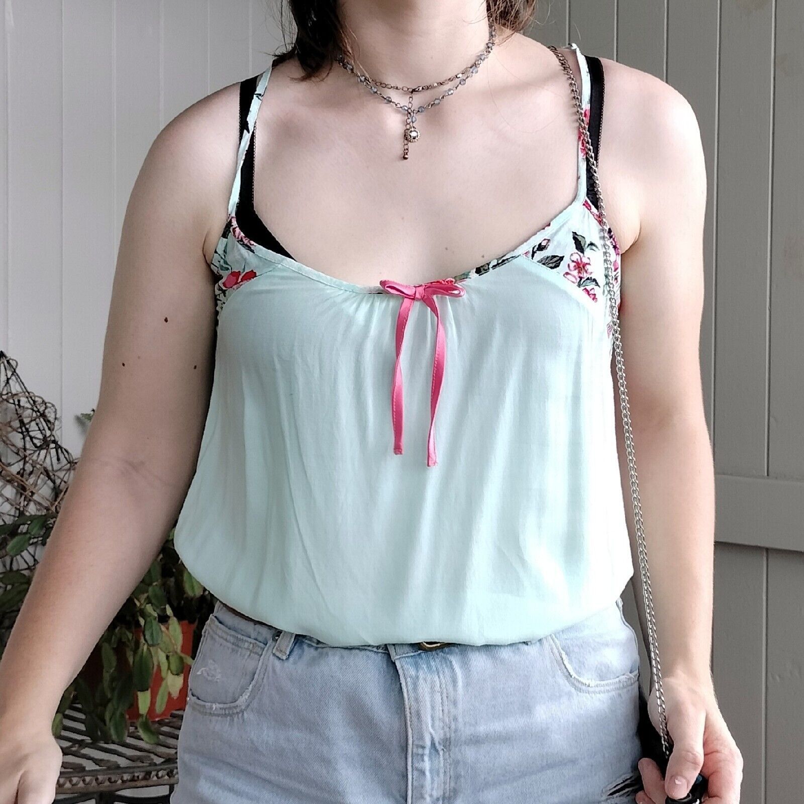 Designer Bras N Things Pyjama Cami Tank Top Mint Green Floral Lace Size M / US 6-8 / IT 42-44 - 1 Thumbnail