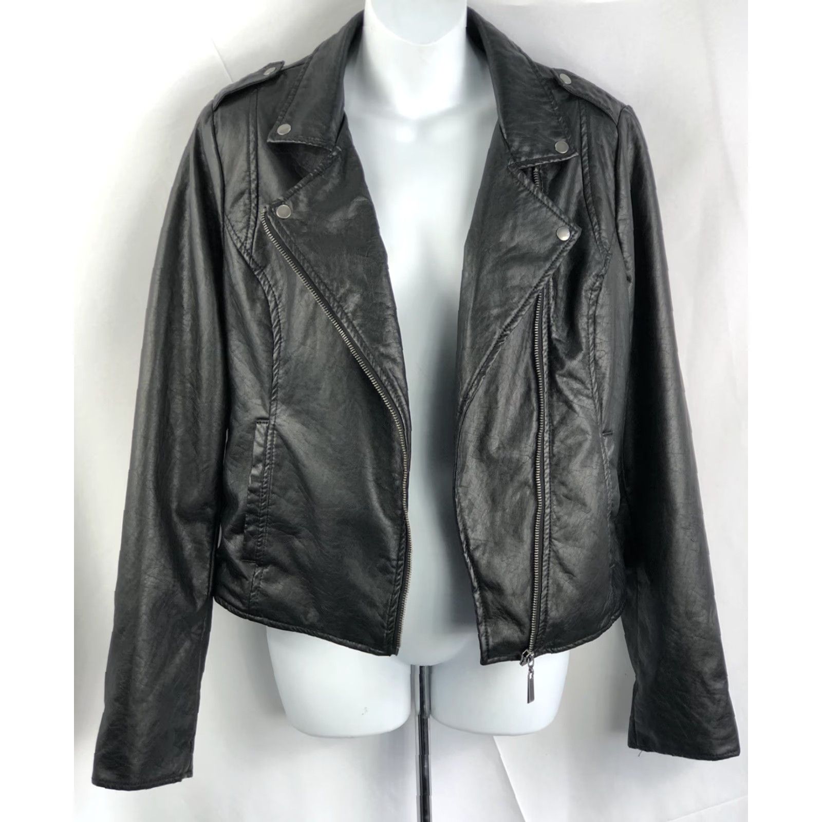 Vintage Arizona Motorcycle Jacket L Black Faux Leather Arizona Brand Women's Short Sleeve? Size L / US 10 / IT 46 - 3 Thumbnail