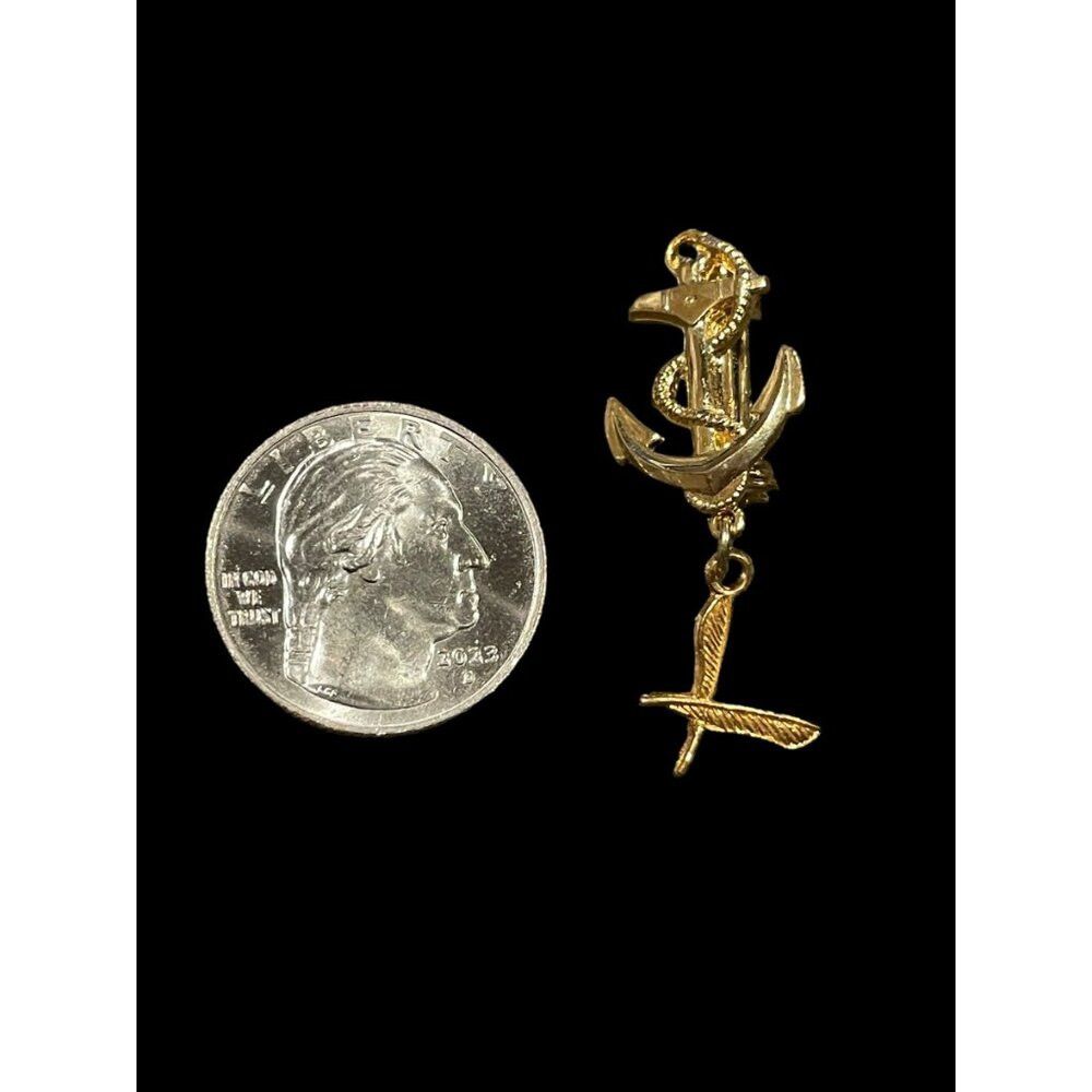 Vintage Gold Tone Nautical Anchor and Dangling Feathers Brooch Pin Size ONE SIZE - 3 Thumbnail