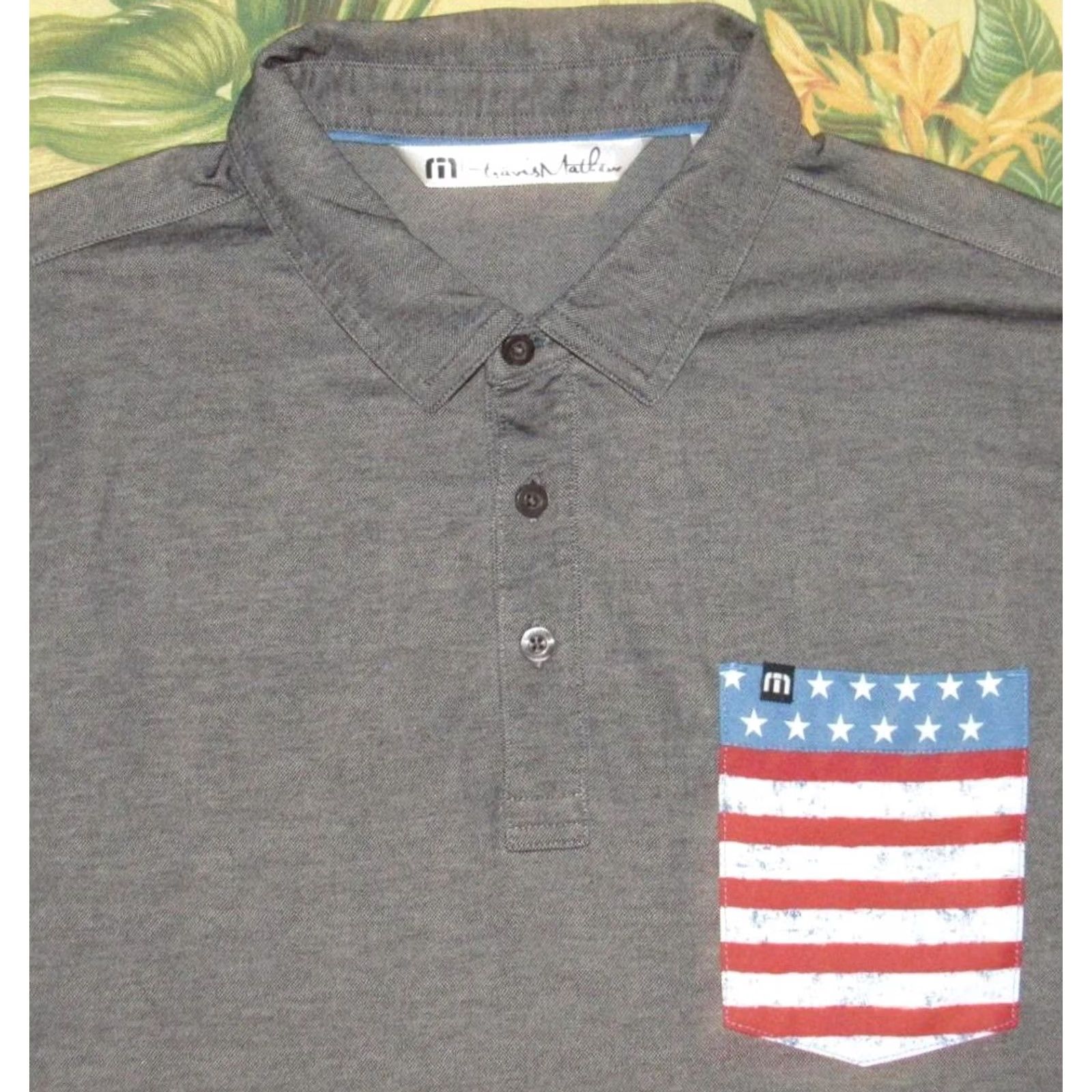 TravisMathew Travis Mathew Short Sleeve USA Flag Pocket Polo Shirt M Medium Gray Mens Polo Size US M / EU 48-50 / 2 - 2 Thumbnail