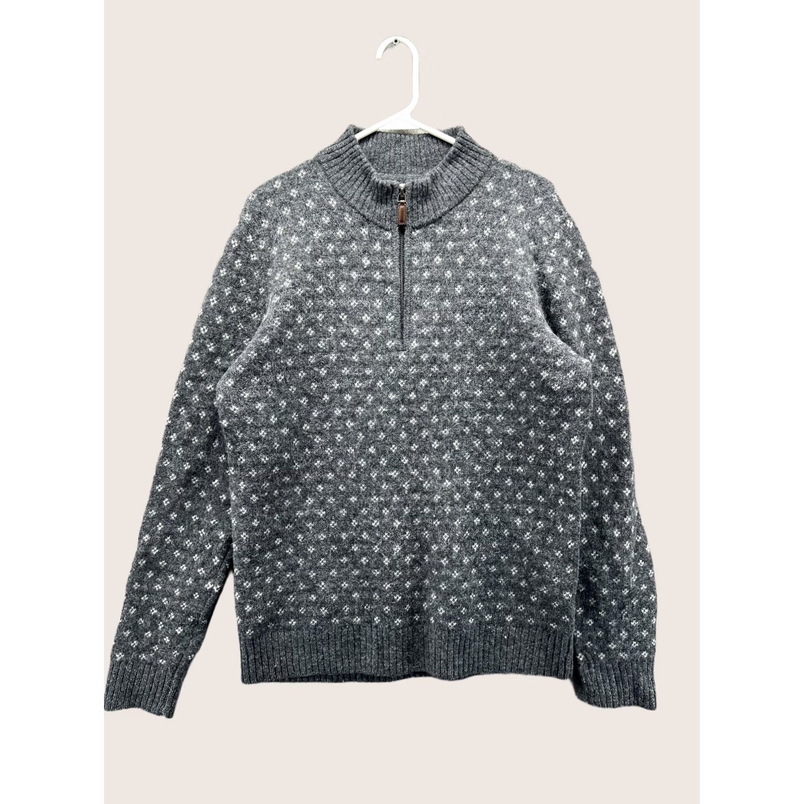 Abercrombie & Fitch Abercrombie & Fitch Sweater Mens M Gray 1/4 Zip Mock Neck Geometric Wool Size US M / EU 48-50 / 2 - 1 Thumbnail