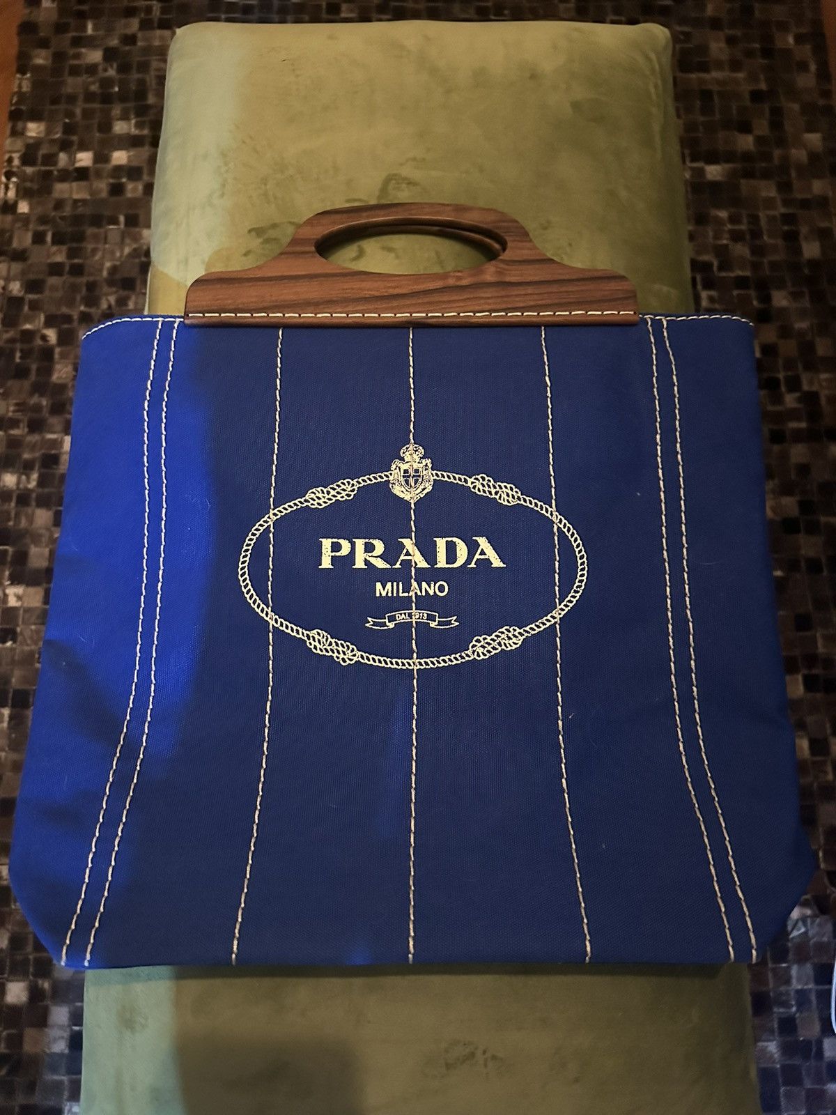 image of Prada Canvas Totebag in Bleu, Women's