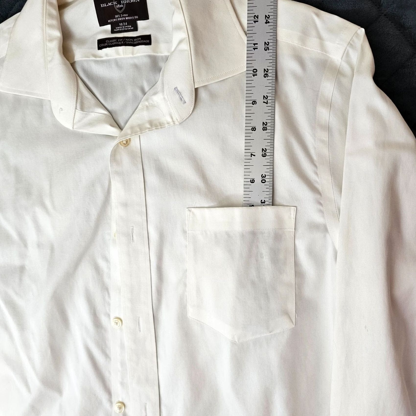 Vintage Black Brown 1826 Dress Shirt Long Sleeve Button Collared 16 34 Pocket 80s 2-Ply Cotton Solid Brown Mens Shirt Size 42R - 5 Thumbnail
