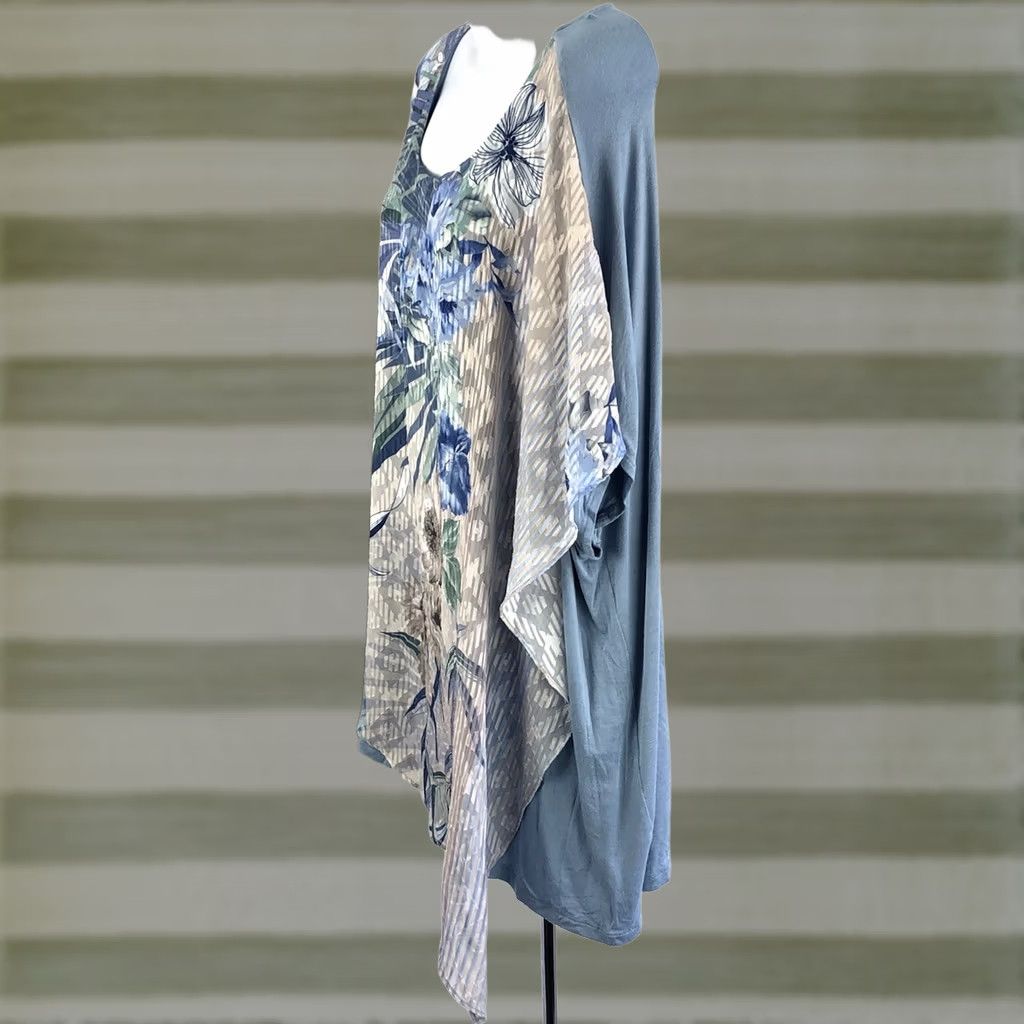 Vintage Catherines Blouse blue floral chiffon overlay scoop neck 2X Plus Womens Boho Casual Shirt Size XXL / US 16-18 / IT 52-54 - 1 Thumbnail