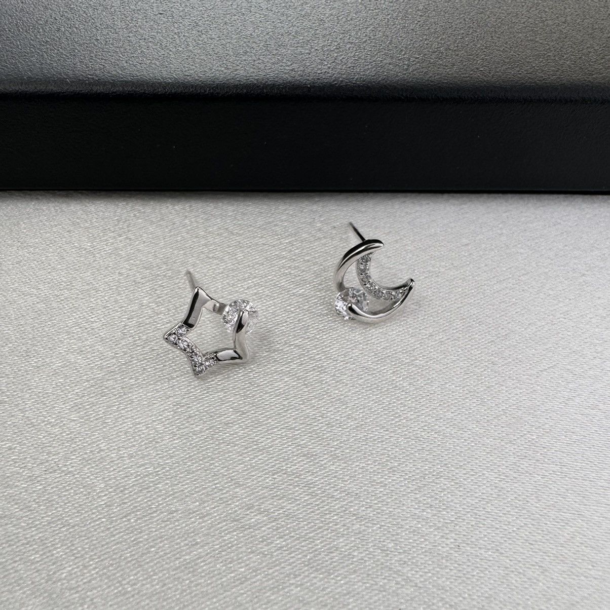 Designer Asymmetry CZ Star and Moon Stud Earrings for Women Size ONE SIZE - 2 Thumbnail