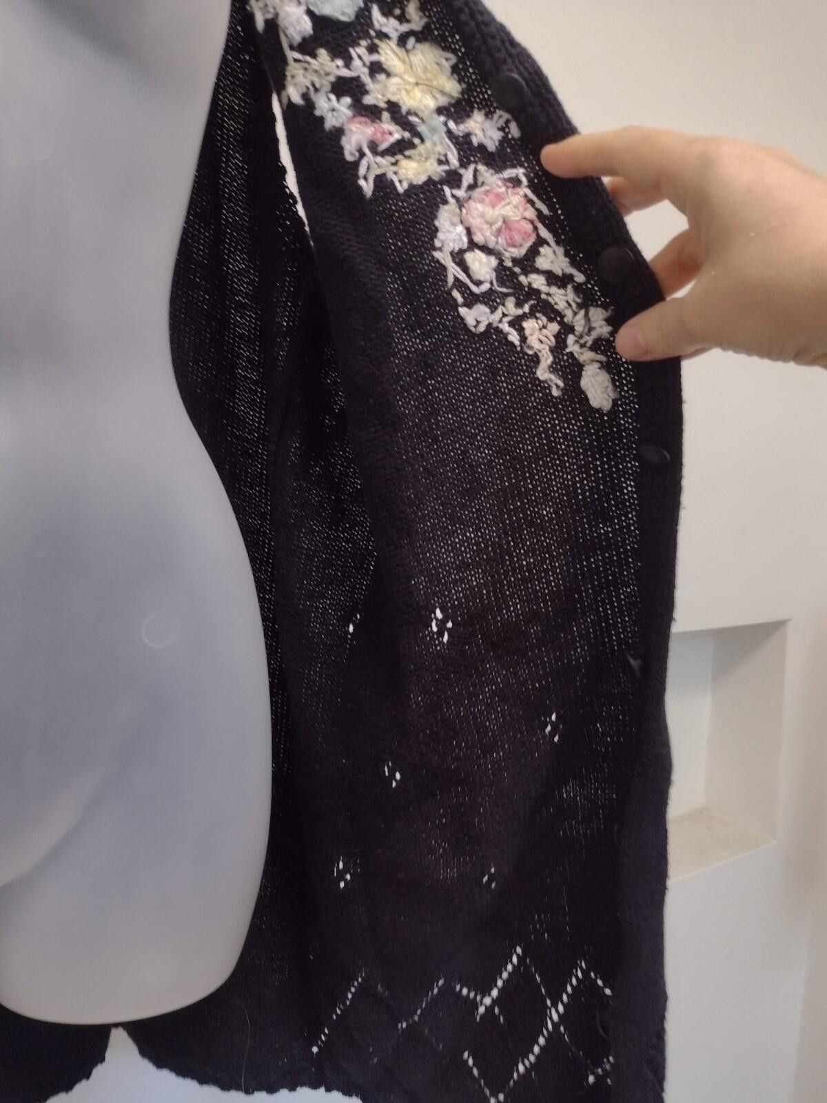TWNTY-TWO VTG 90s XL Ramie Cotton Floral Embroidered Knit Vest Black Size XL / US 12-14 / IT 48-50 - 9 Thumbnail