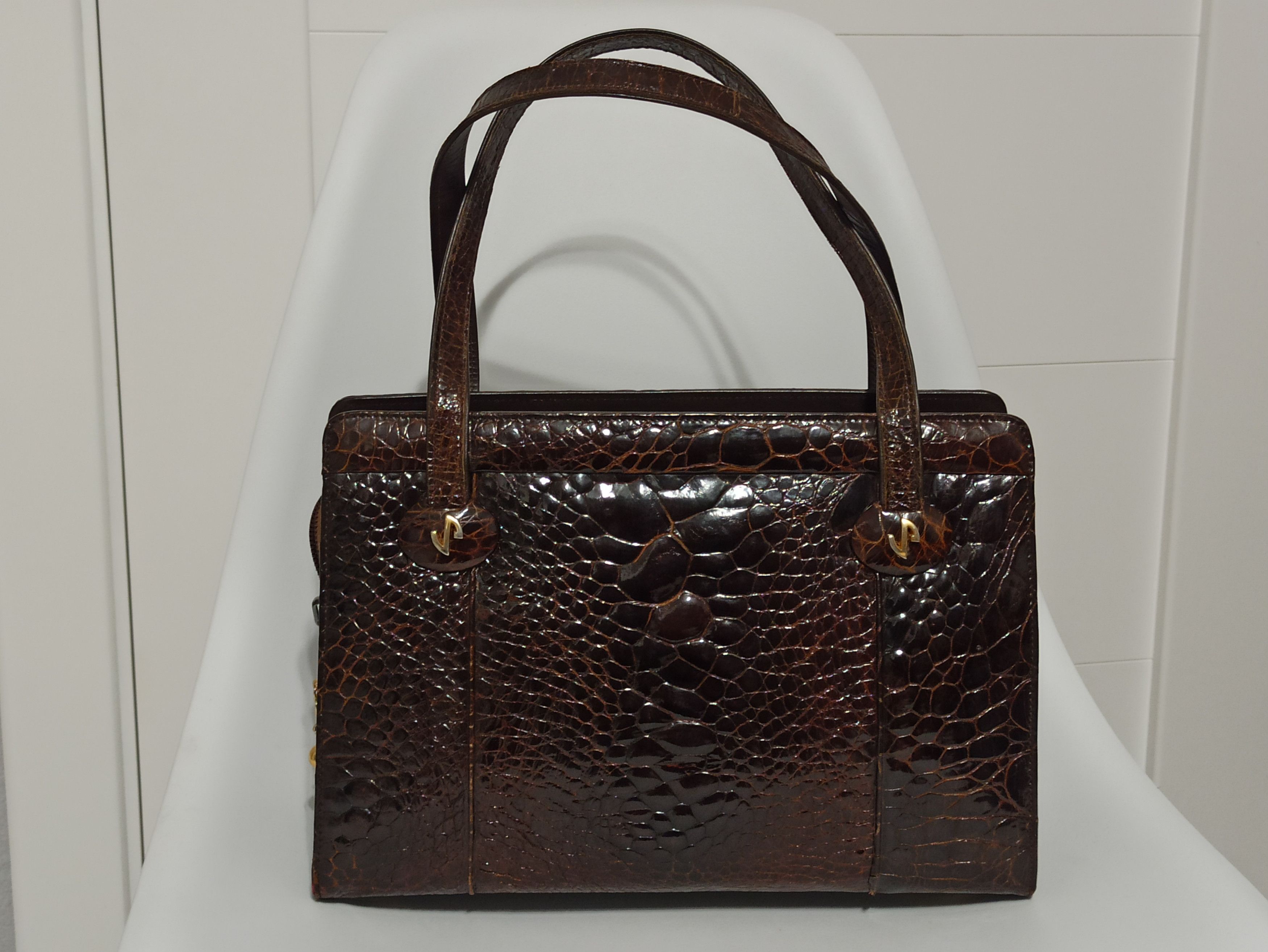 image of J Perez Vintage Crocodile Leather Handbag in Brown, Women's