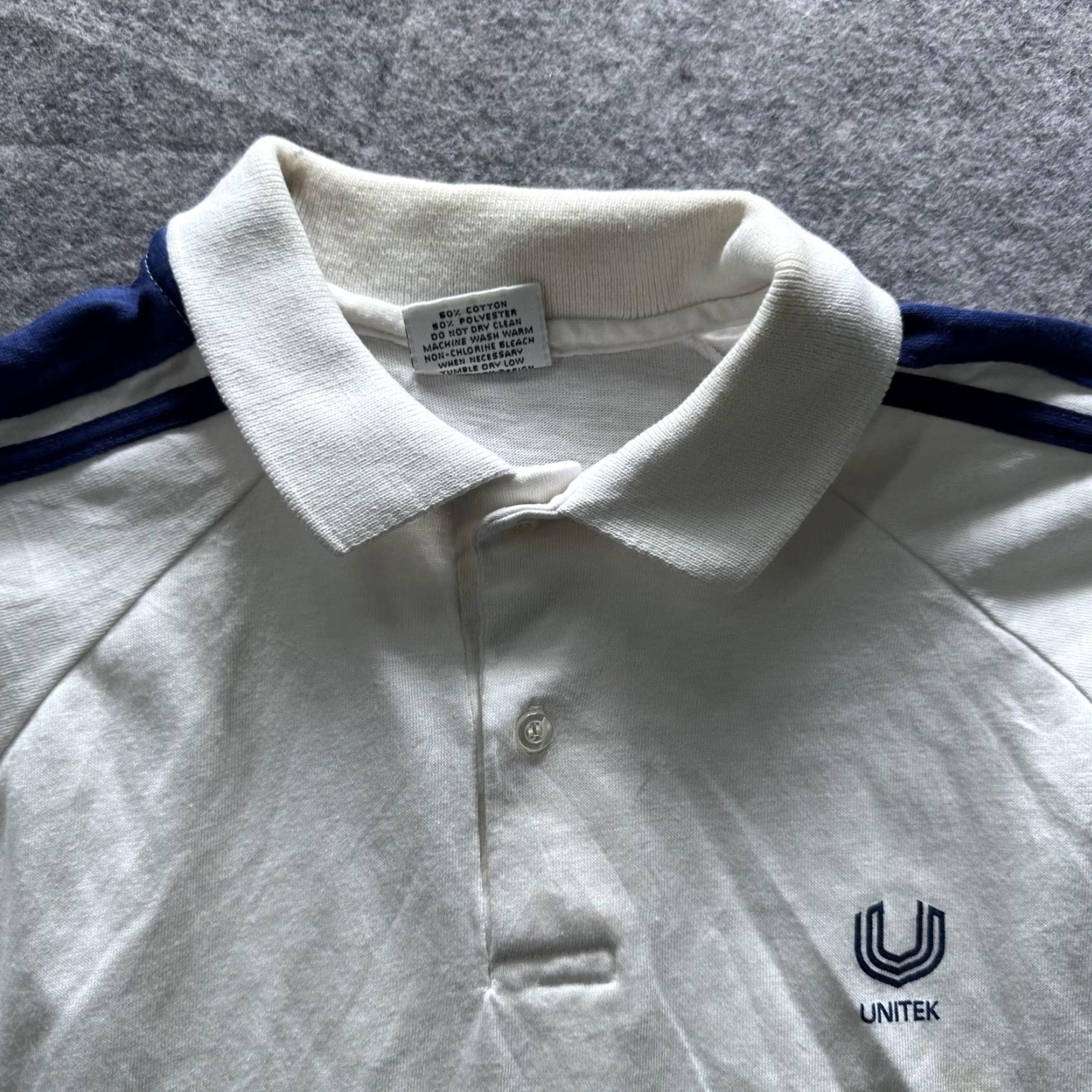 Vintage Vintage Print-Ons Polo Shirt Mens Large White Unitek Striped Sleeve 80s 90s Size US L / EU 52-54 / 3 - 3 Thumbnail