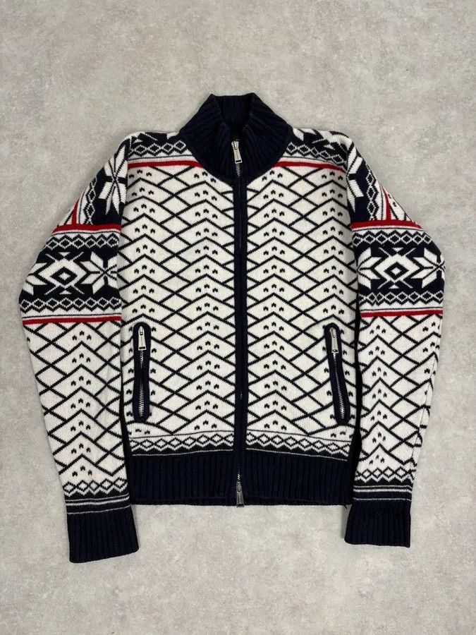 Dsquared2 FW2008 Dsquared2 Navy & White Wool Geometric Knit Zip-up Sweater Size US M / EU 48-50 / 2 - 1 Thumbnail