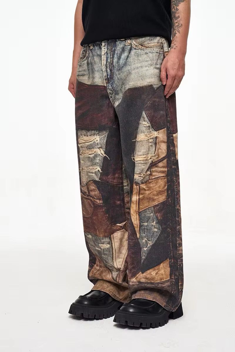 Jean × Vintage Streetwear Design Old Patch Retro Printing Distressed Jeans Size US 35 - 2 Thumbnail
