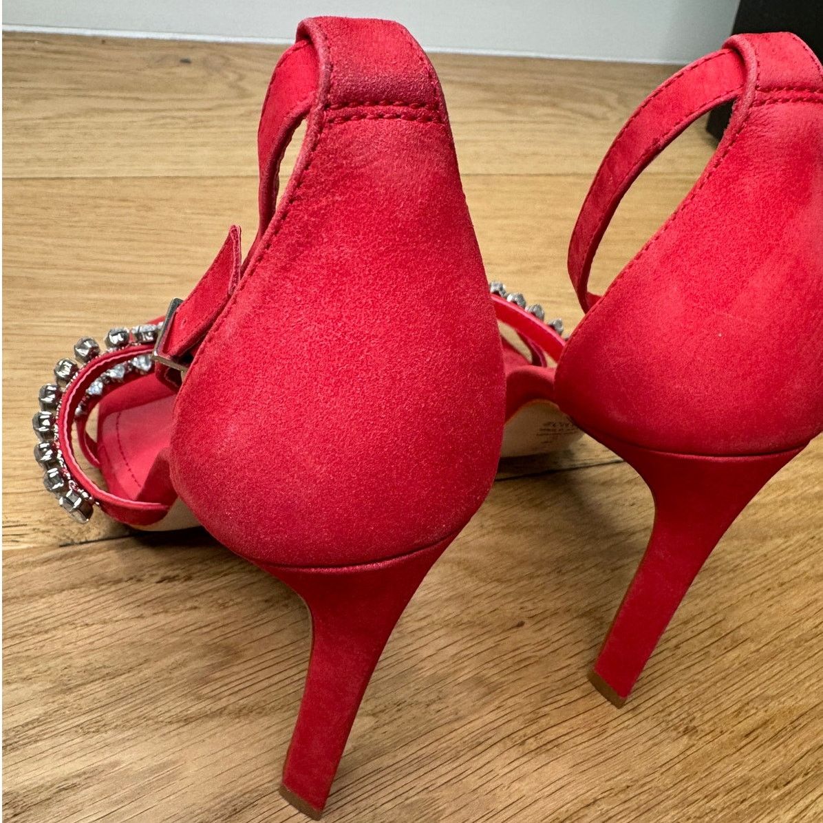 SCHUTZ NEW Schutz Linsey Red Nubuck Sandal Crystal Heels Size US 7 / IT 37 - 9 Thumbnail