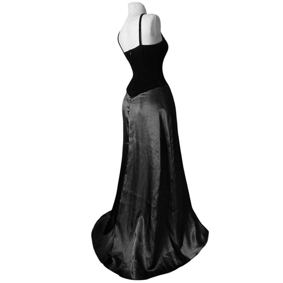 Vintage An exquisite black satin maxi dress with a velvet corset Size S / US 4 / IT 40 - 3 Thumbnail