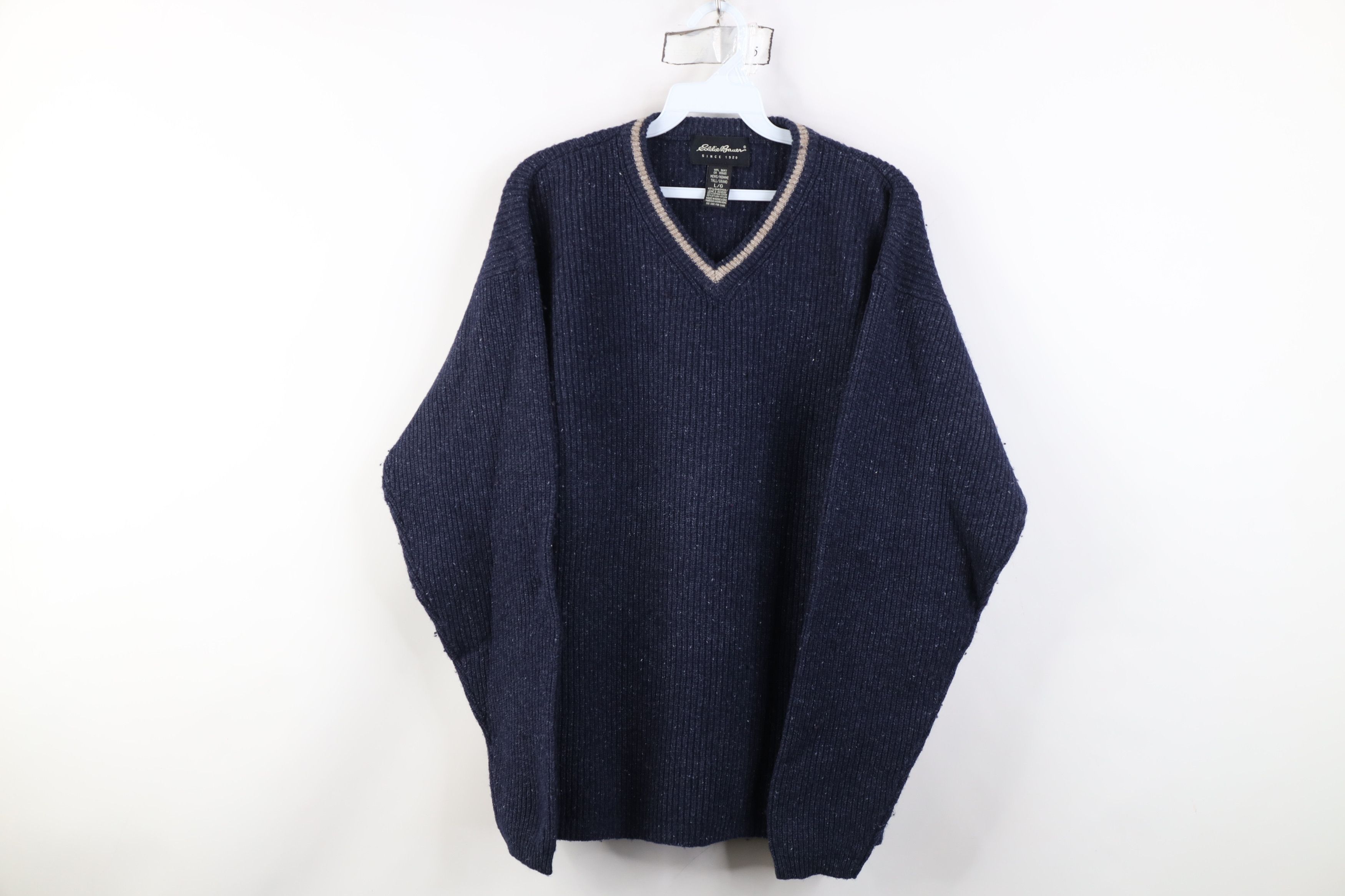 Vintage 90s Eddie Bauer Lambswool Ribbed Knit V-Neck Sweater