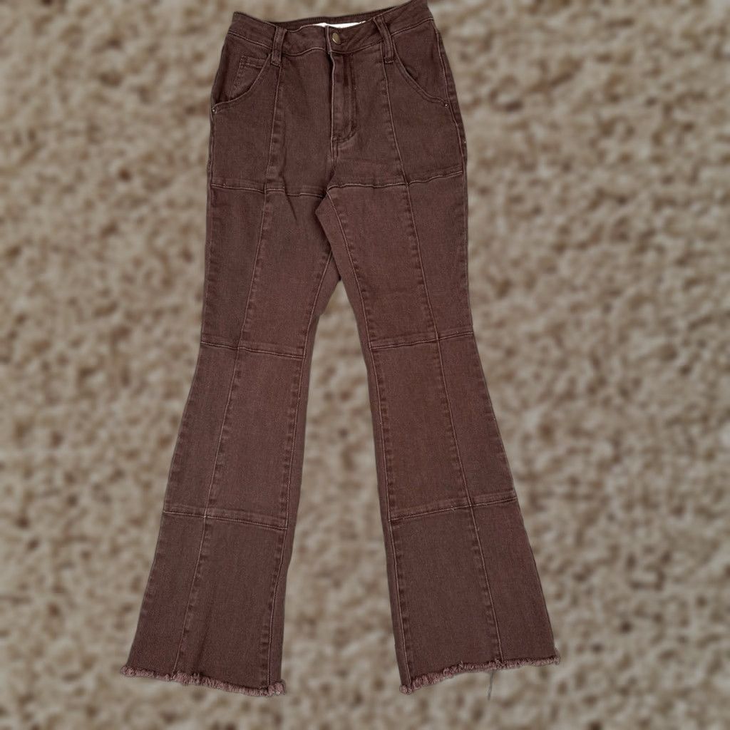 Vintage Tinseltown Jeans Junior 1 Brown Denim Flared Patch Work Raw Hem Cotton 23x29 Jeans Women 90s Vintage Mens Women Girls Size 25" / US 0 / IT 36 - 1 Thumbnail