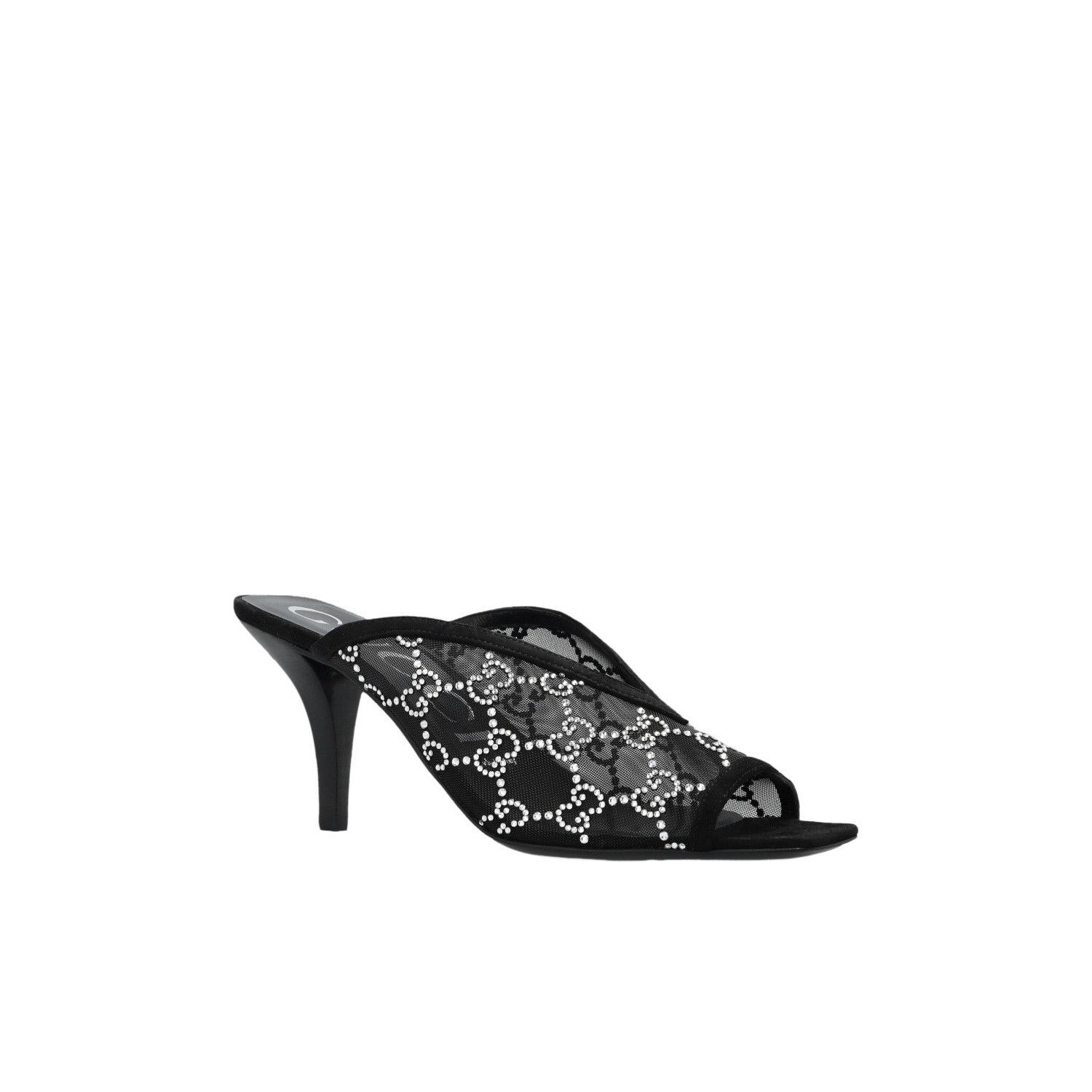 GUCCI $1190 Black Crystal Embellished Mesh 75mm Sandals New