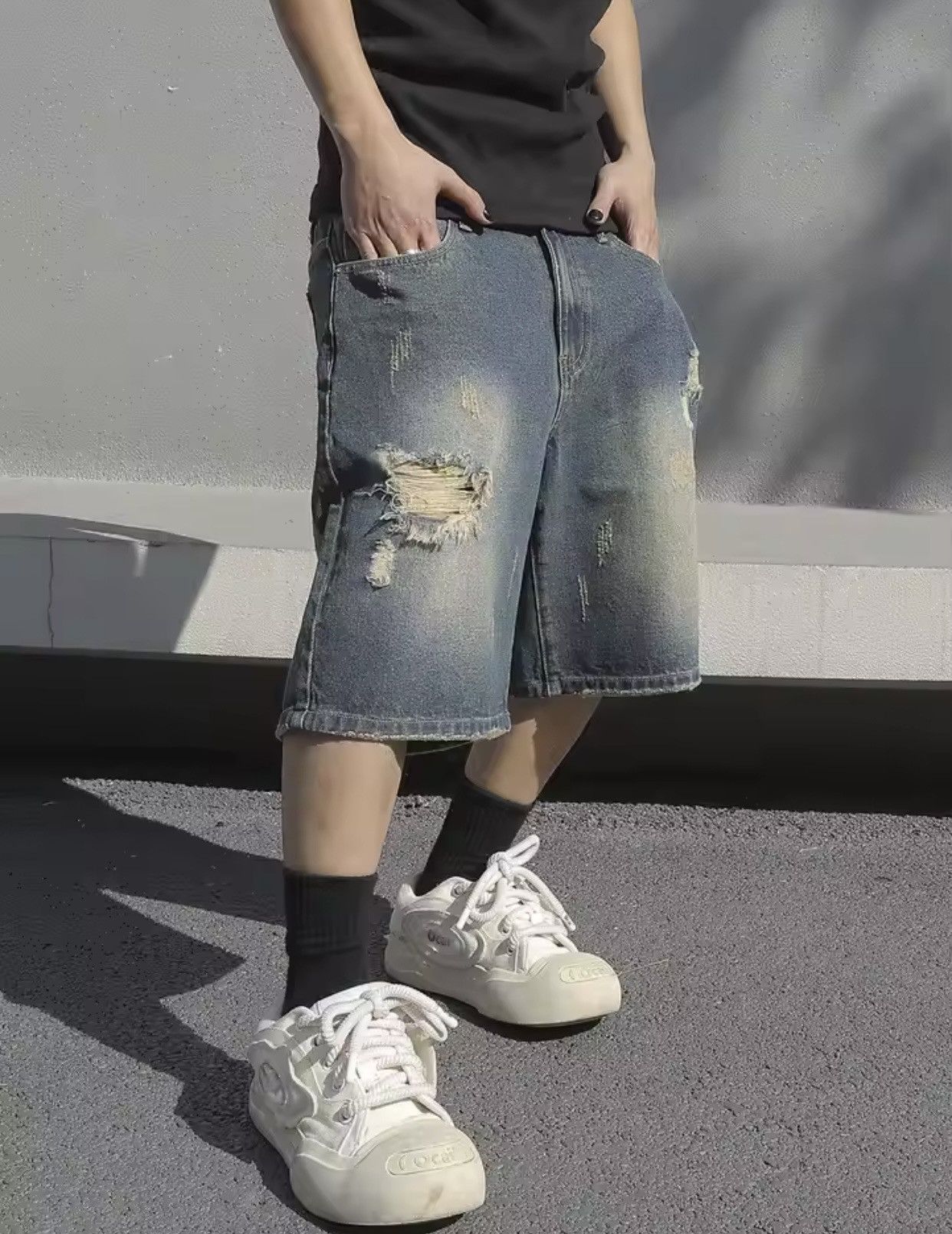 Denime × Jean Baggy Stretchy Denim Shorts Jeans Size US 40 / EU 56 - 3 Thumbnail