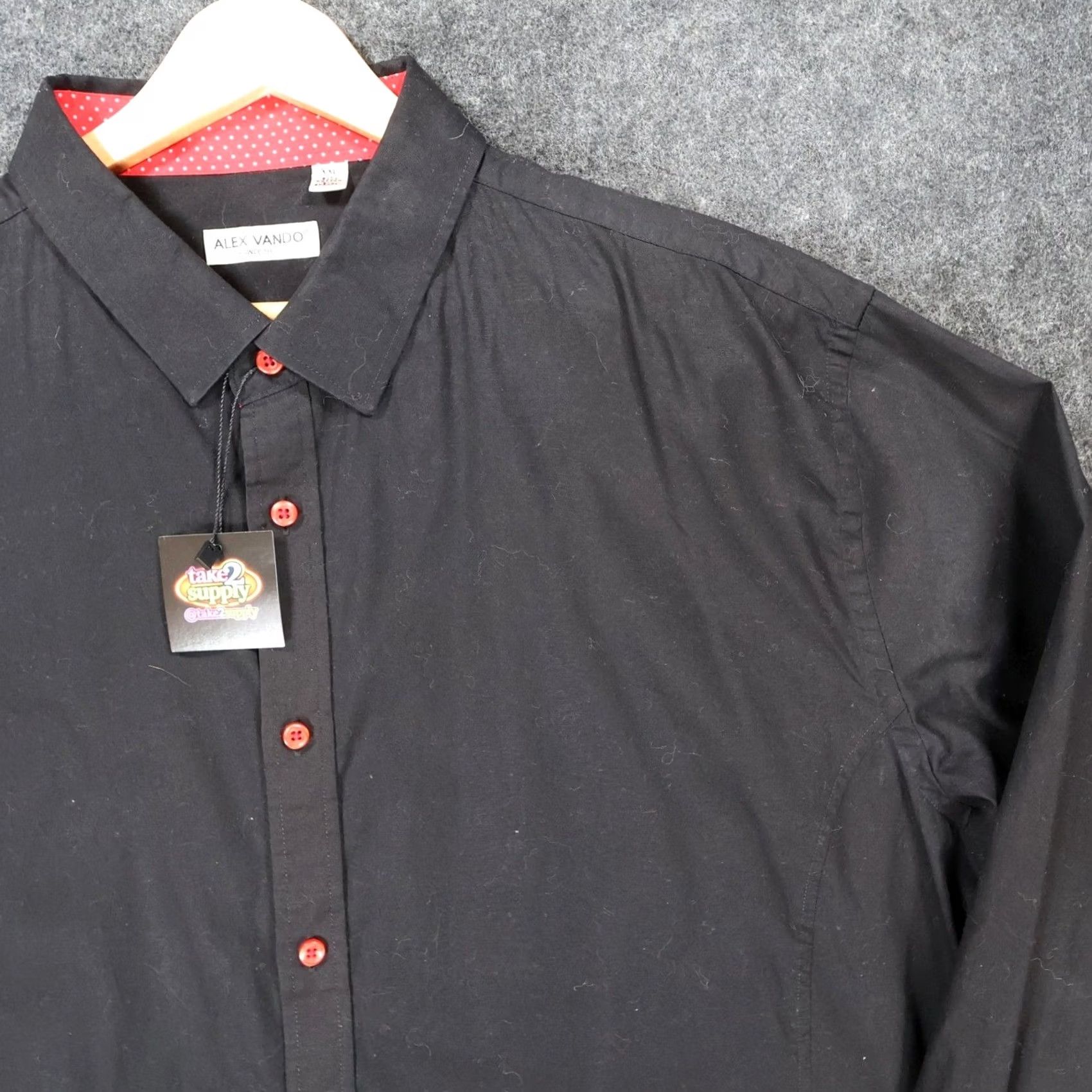 Vintage Alex Vando Button Down Shirt Mens XXL Black Trim Red Buttons Polka Dot Size US XXL / EU 58 / 5 - 7 Thumbnail