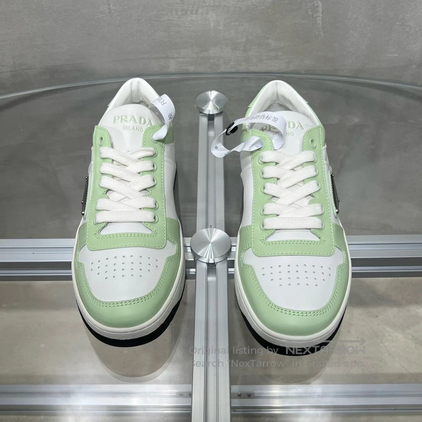Prada Prada Downtown Bold white-and-green pattern casual sneaker Size US 8 / IT 38 - 2 Thumbnail
