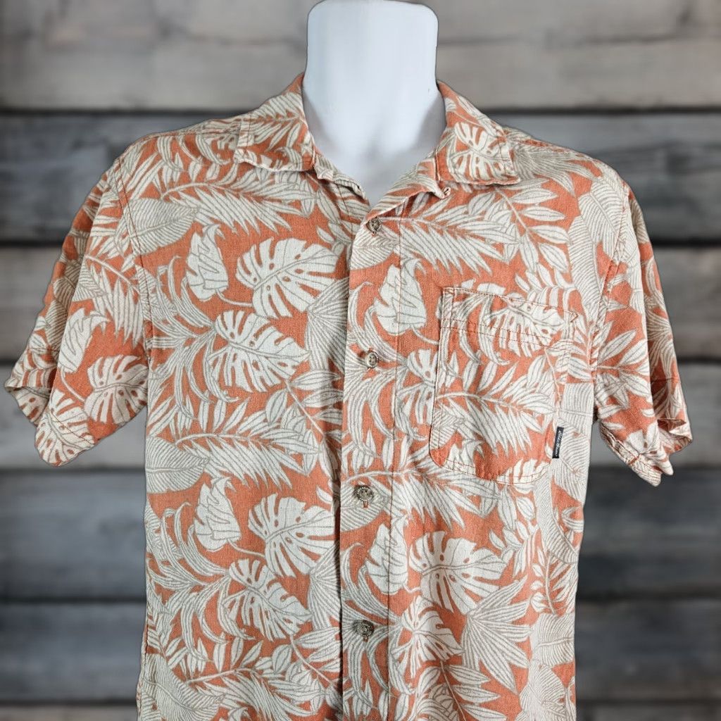 Eddie Bauer Eddie Bauer Button-Up Shirt Mens Small Orange Linen Blend Leaf Print Cotton Linen Top Shirt Mens Small Orange Tan Leaf Print Linen Blend Size US S / EU 44-46 / 1 - 1 Thumbnail