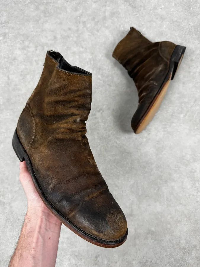 Guidi Guidi Brown Eroded Leather Back Zip Boots Size US 9 / EU 42 - 1 Thumbnail
