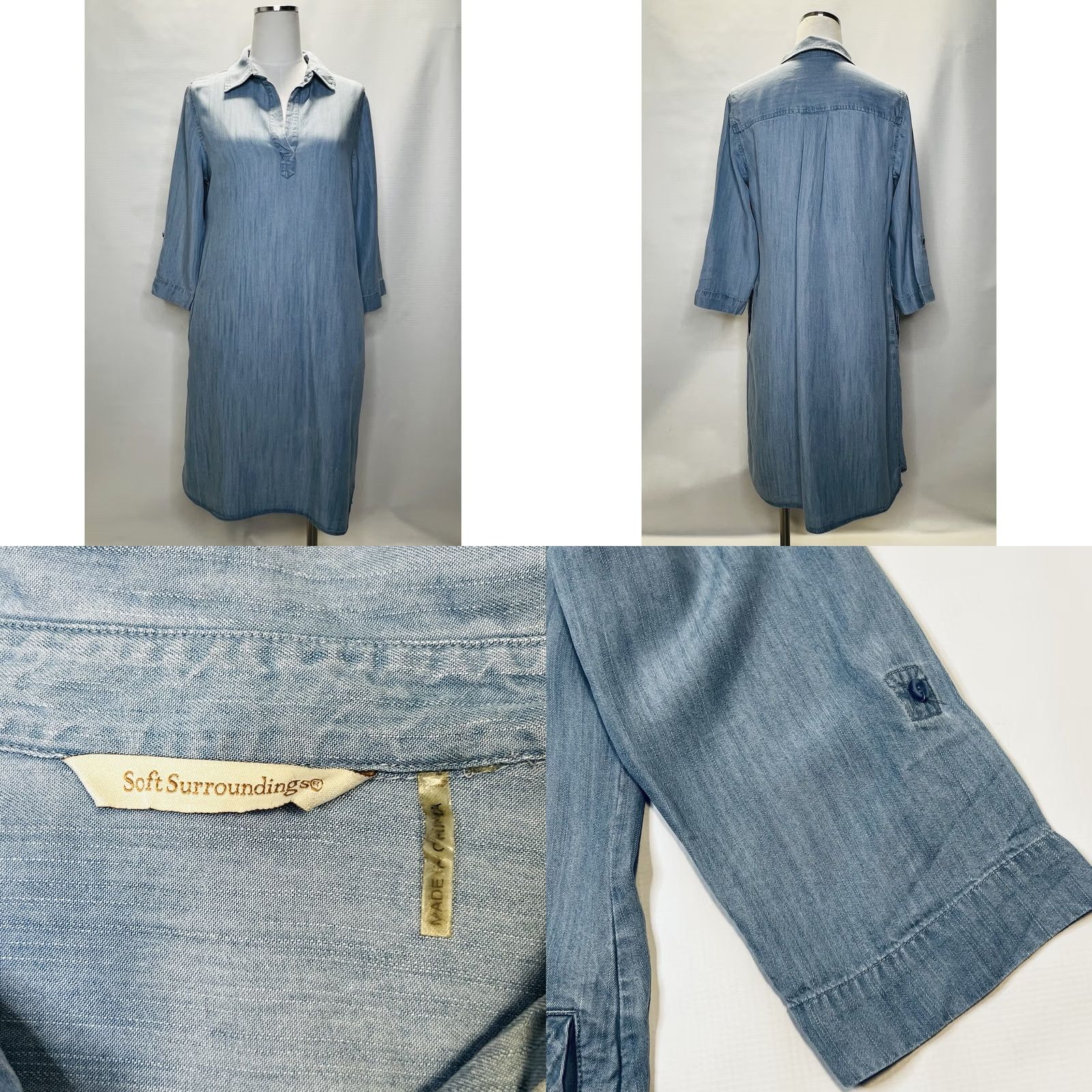 Soft Surroundings Soft Surroundings Shirt Dress Women's Small Blue Chambray V Neck Pockets Lightweight Lyocell Cap Sleeve Solid 100% GENUINE USA SELLER Size S / US 4 / IT 40 - 8 Thumbnail