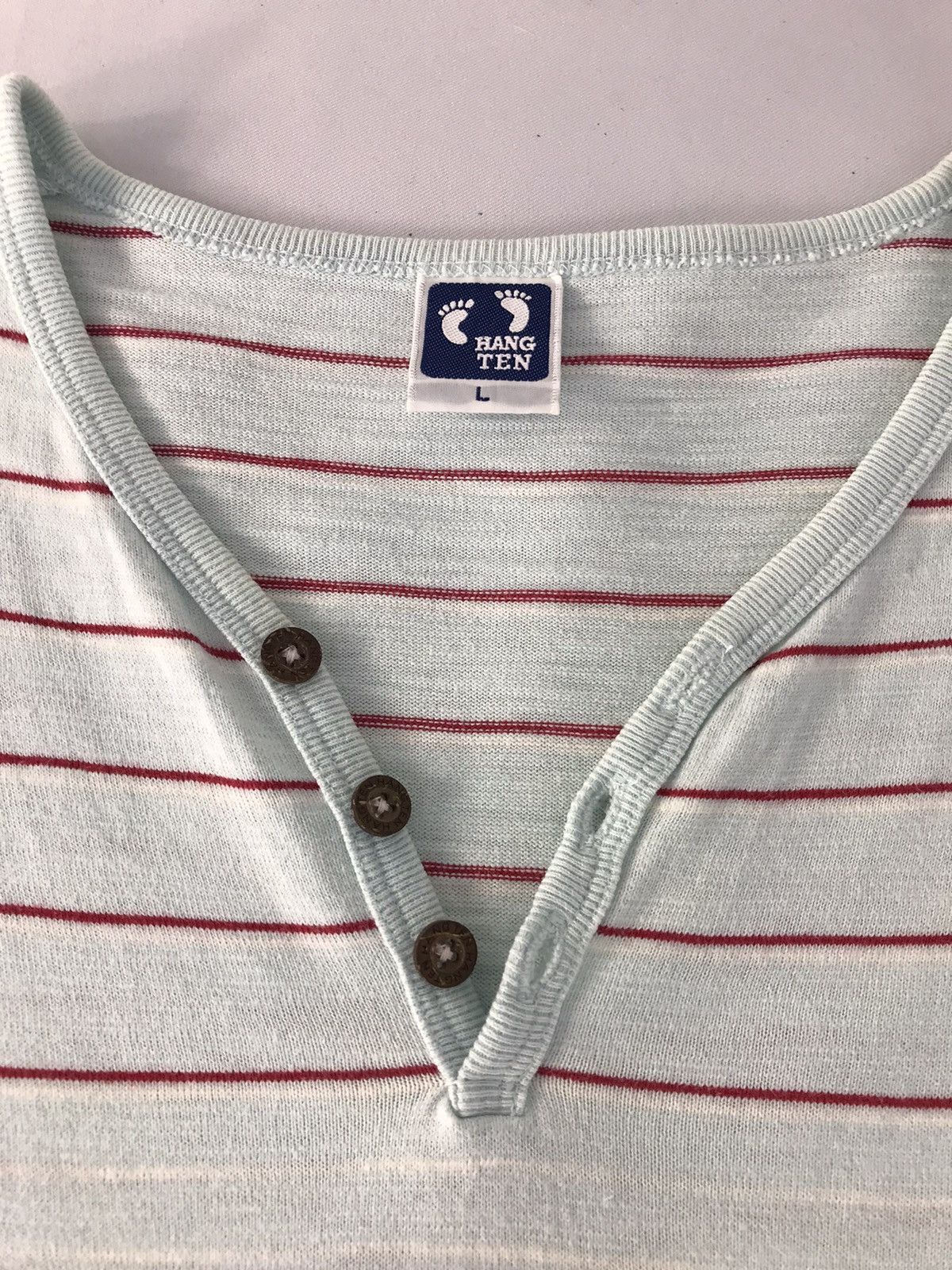 Hang Ten × Japanese Brand Vintage Hang Ten Half Button Design Striped Long Sleeve Size US M / EU 48-50 / 2 - 6 Thumbnail