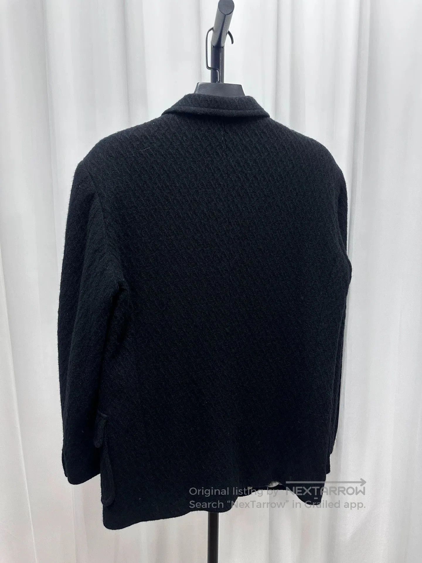 Yohji Yamamoto Black Textured Wool Blend Button. Size US L / EU 52-54 / 3 - 4 Thumbnail