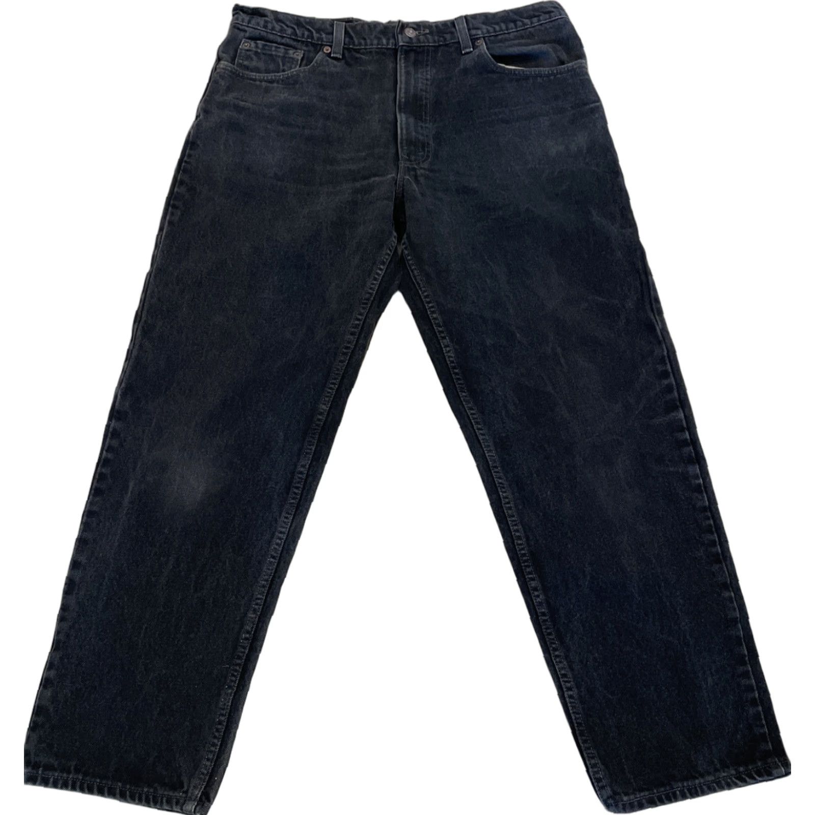 VINTAGE Levi's 550 Jeans - Relaxed Tapered Dark Black - 38x31 (W37L) - 90s USA Distressed Denim - Mens/Unisex Adults