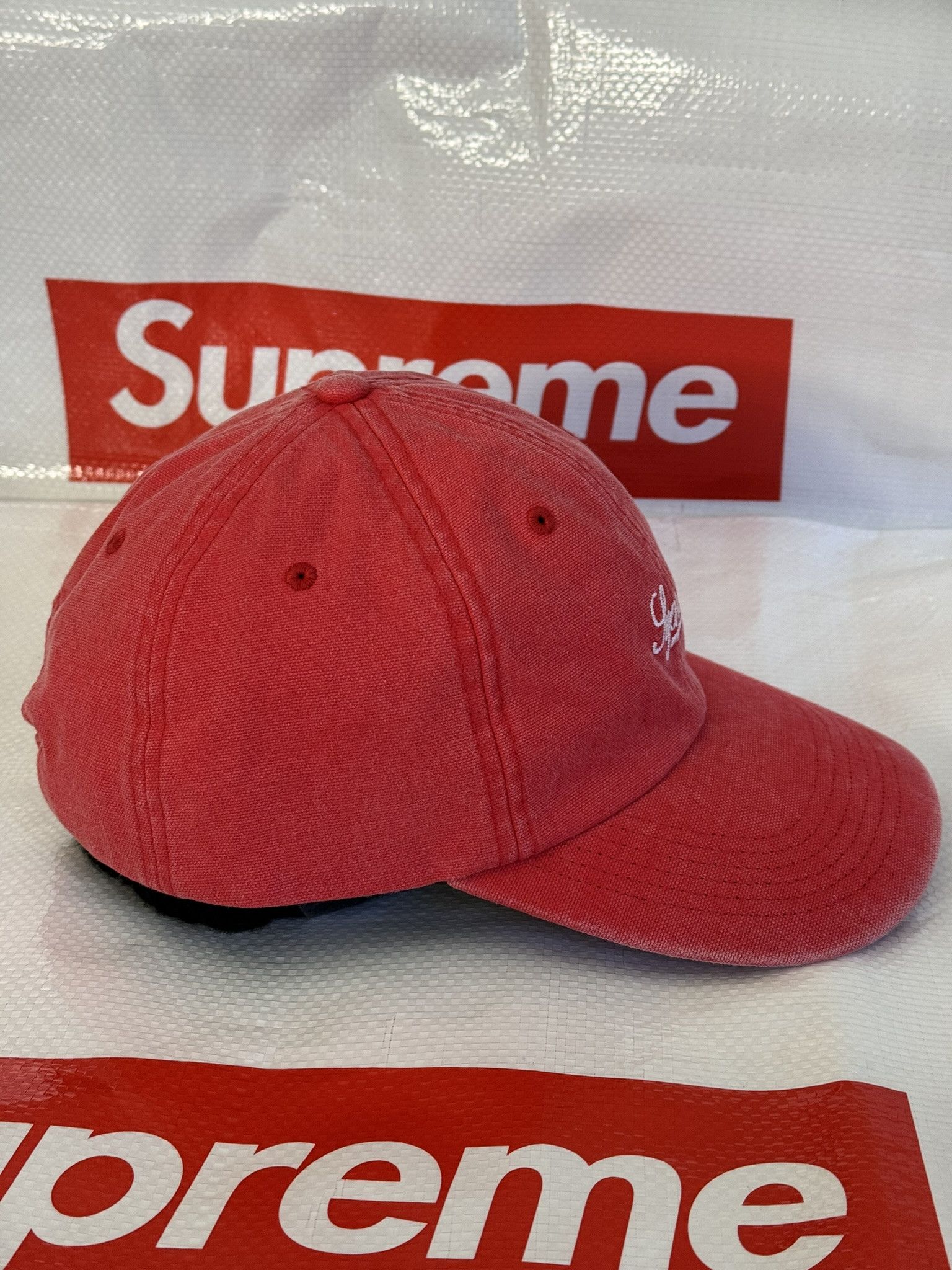 Supreme Supreme Script Logo 6-Panel (FW19) Red CAP HAT | Grailed