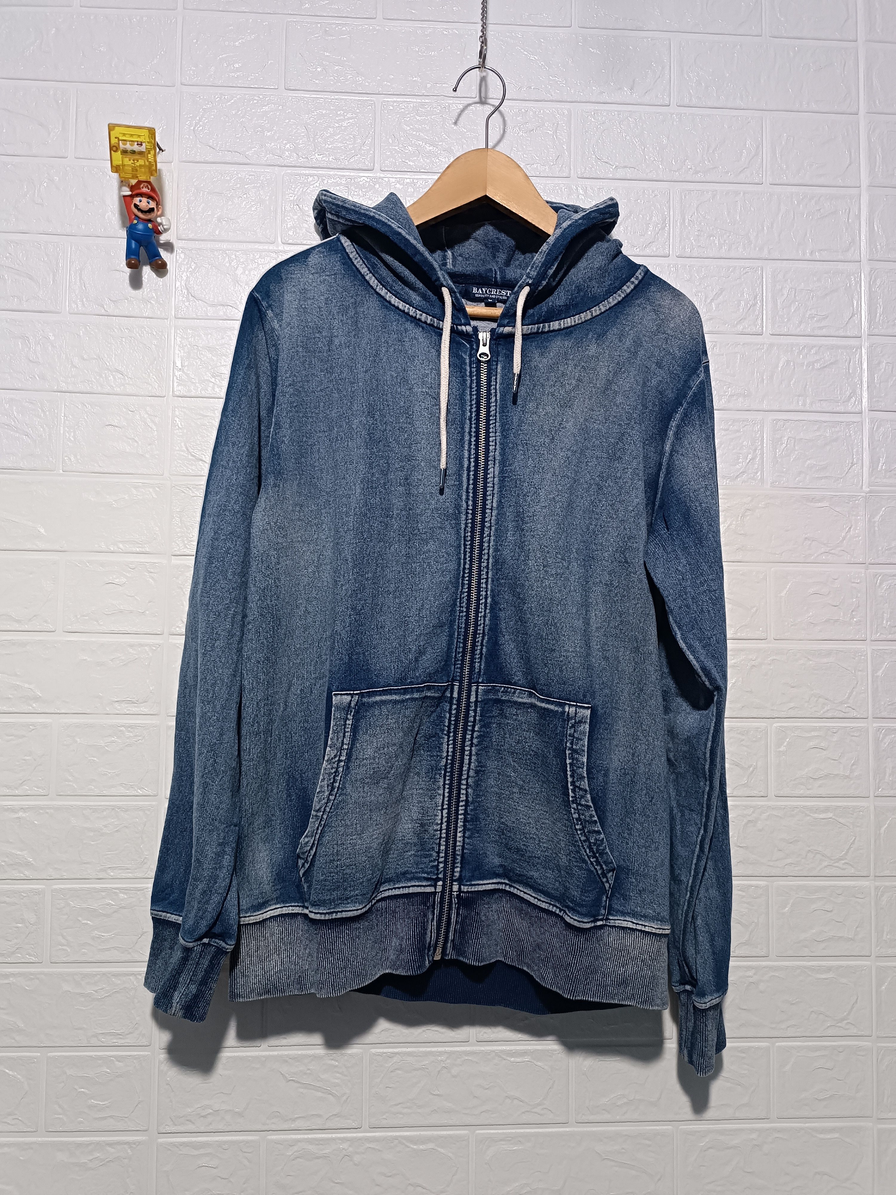 Japanese Brand Denim Style Baycrest Zip-Up Hoodie with Cut Denim Stripes Size US L / EU 52-54 / 3 - 1 Thumbnail