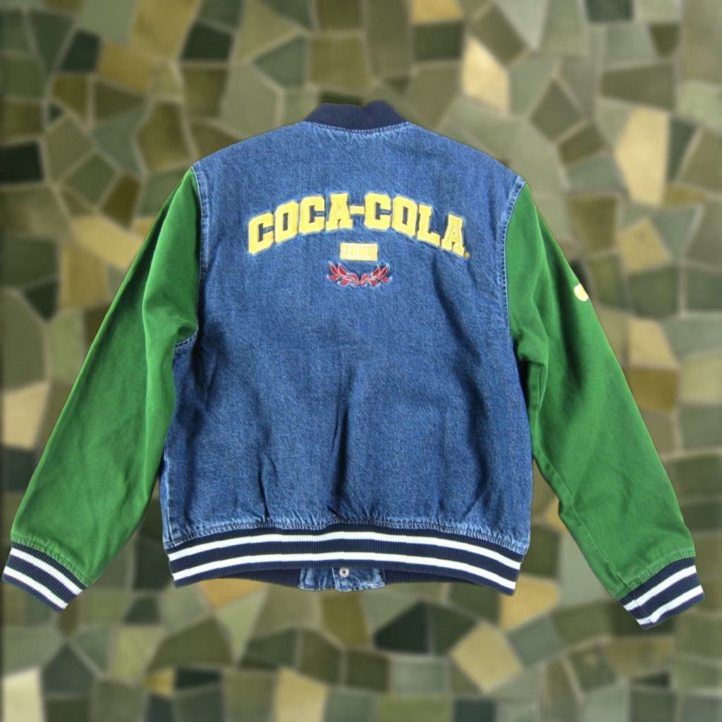 Coca-Cola Green Blue Denim Embroidered 1986 Varsity Jean Jacket Women Small