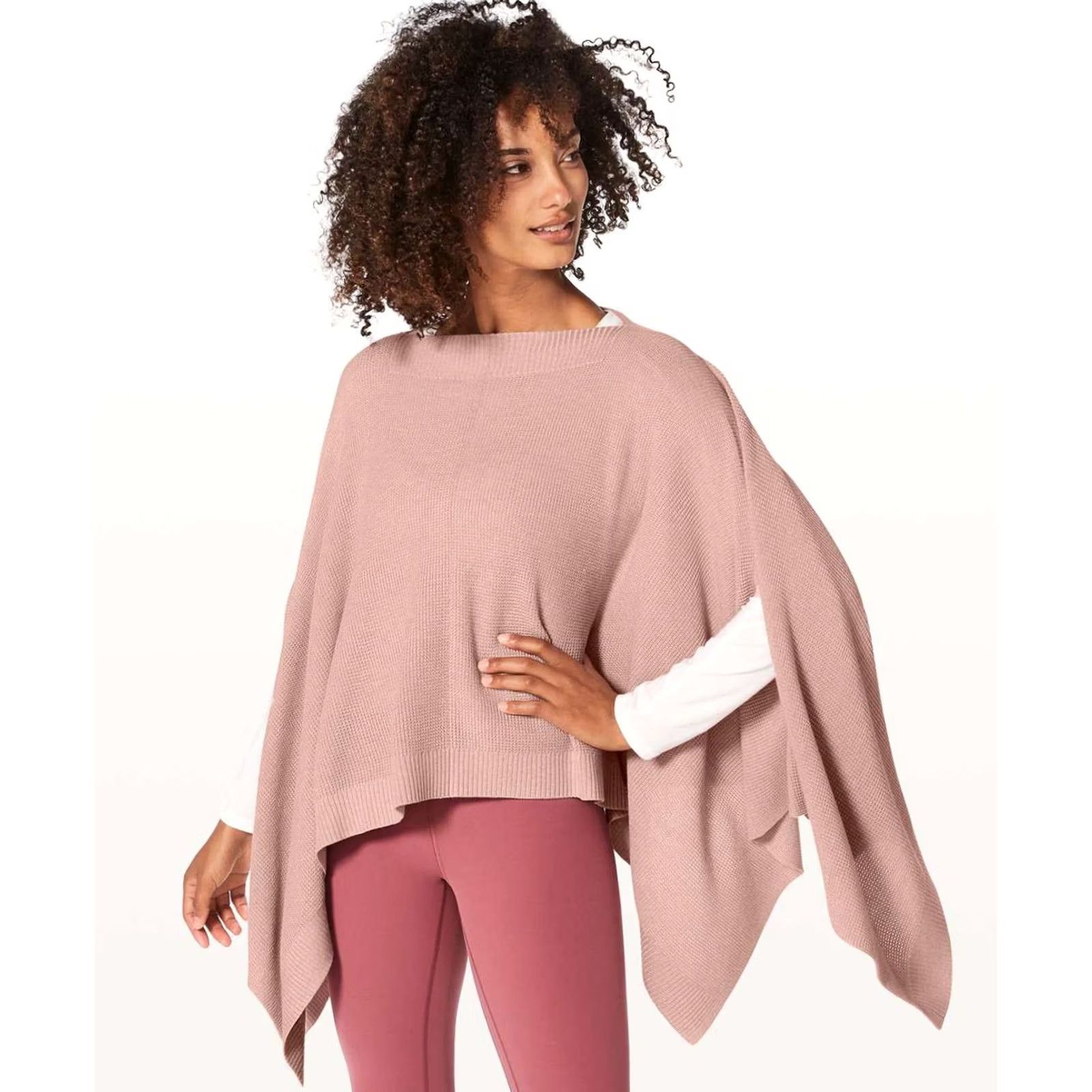 Lululemon Lululemon Forward Flow Cape Womens One Size Pink Waffle Knit Asymmetrical Hem Sweater Capes Size ONE SIZE - 2 Thumbnail