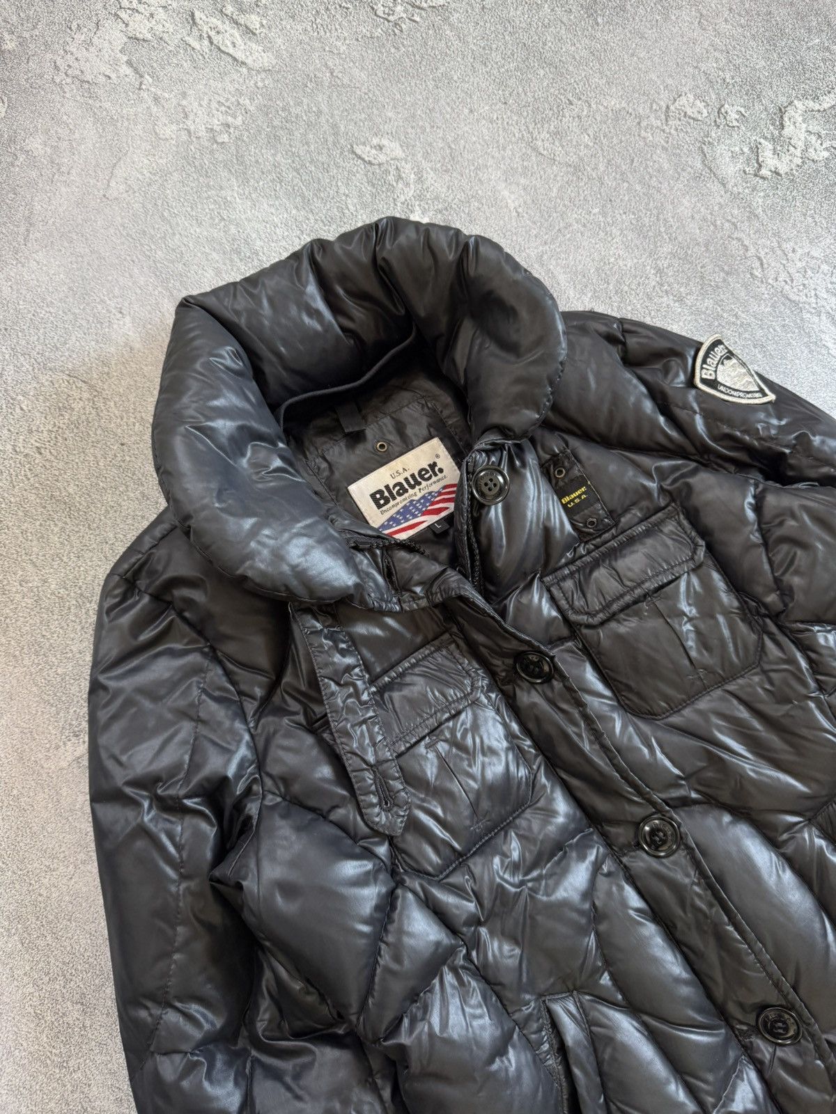 Vintage Blauer USA L black down zip puffer jacket quilted Size L / US 10 / IT 46 - 2 Thumbnail