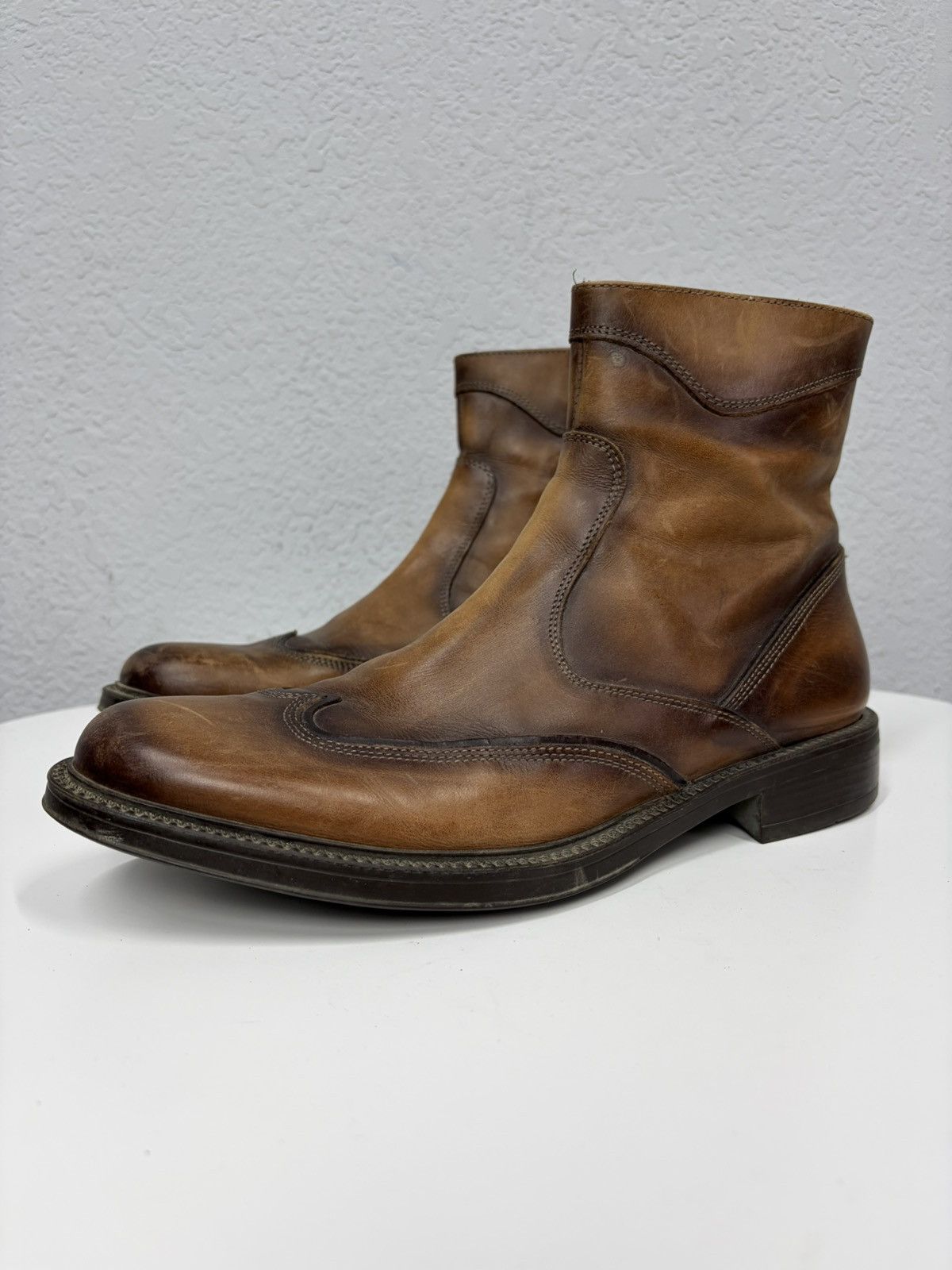 Hedi Slimane Vintage Y2K Black Leather Side Zip Boots Guidi Marsell Style Size US 9 / EU 42 - 3 Thumbnail