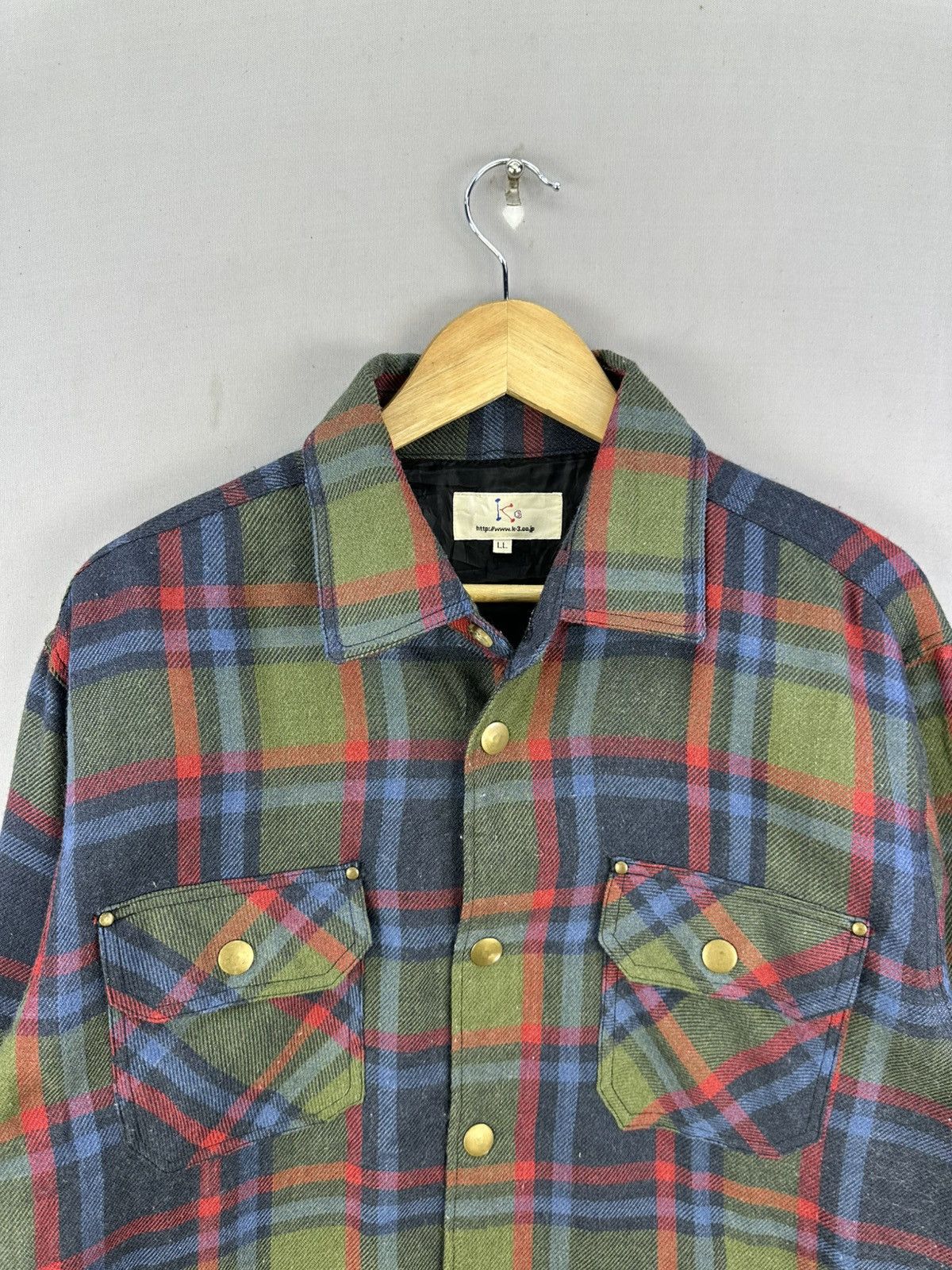 Japanese Brand K3 Plaid Check Snap Button Flannel Shirt Button Up Size US L / EU 52-54 / 3 - 7 Thumbnail