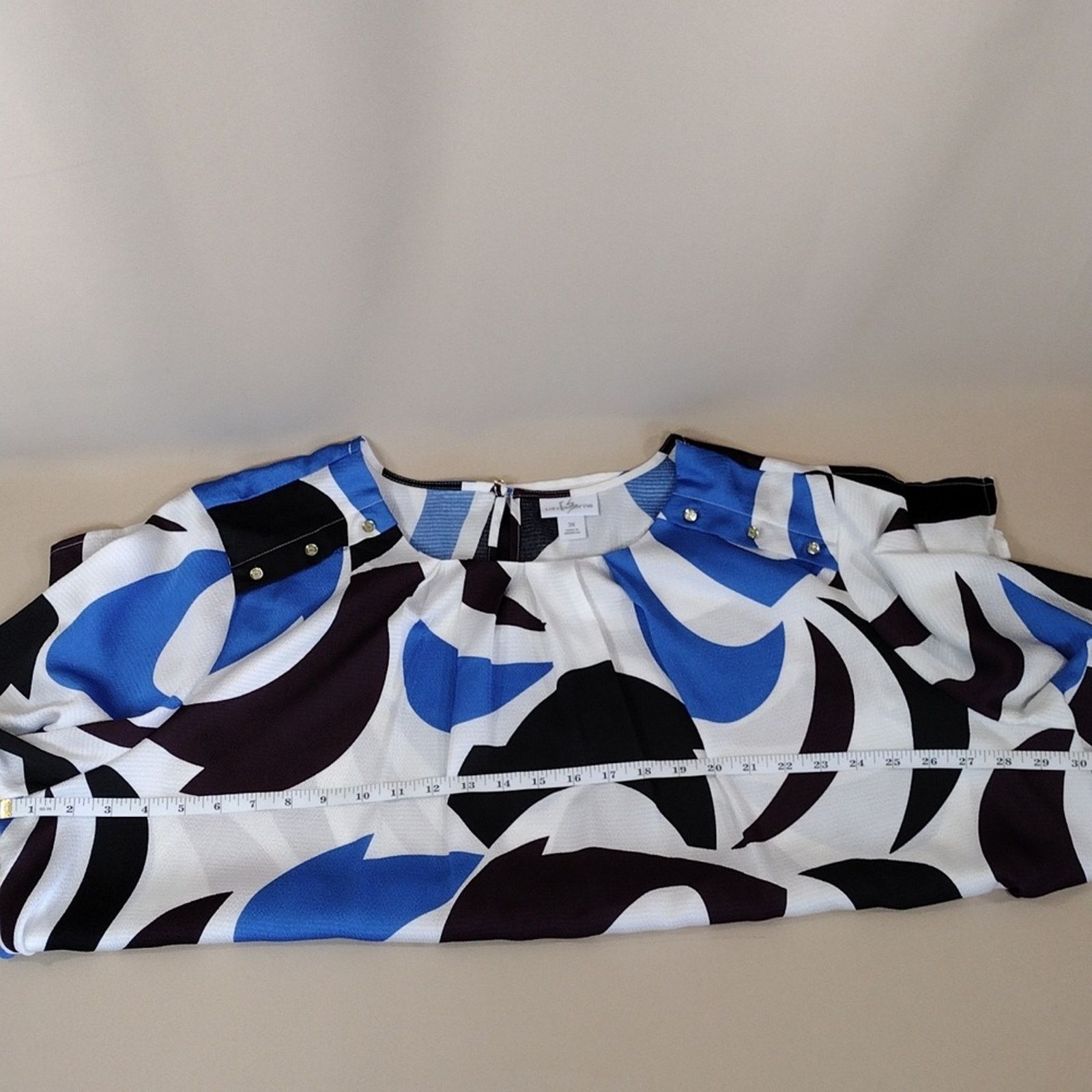 Liz Claiborne Liz Claiborne Plus Size Blue Black Geometric Formal Shirt Size 3XL / US 20-22 - 8 Thumbnail