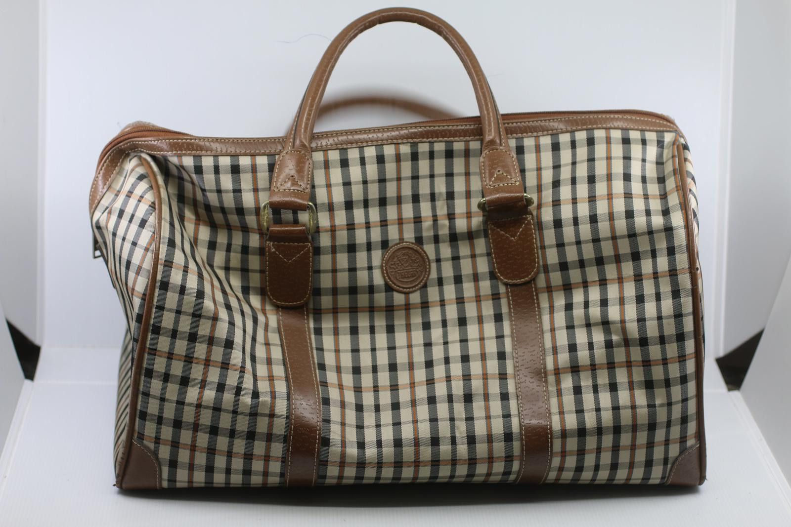 Other Vintage JAGUAR Plaid Duffle Bag Brown Leather Trim Travel Size ONE SIZE - 6 Thumbnail