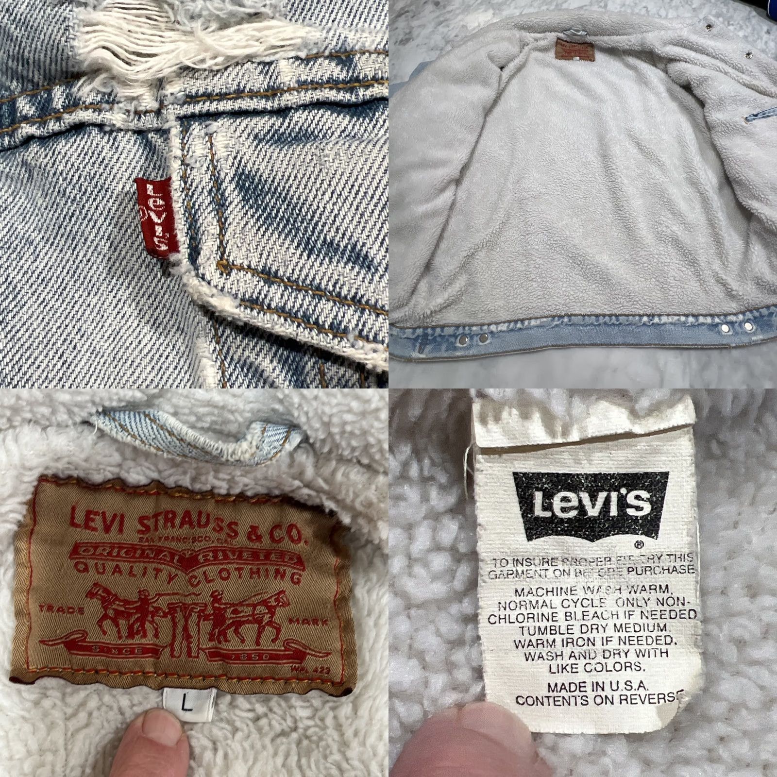 Levi's VINTAGE Levi’s Denim Trucker Jacket Men Large Sherpa Lined Thrashed Made USA Size US L / EU 52-54 / 3 - 11 Thumbnail