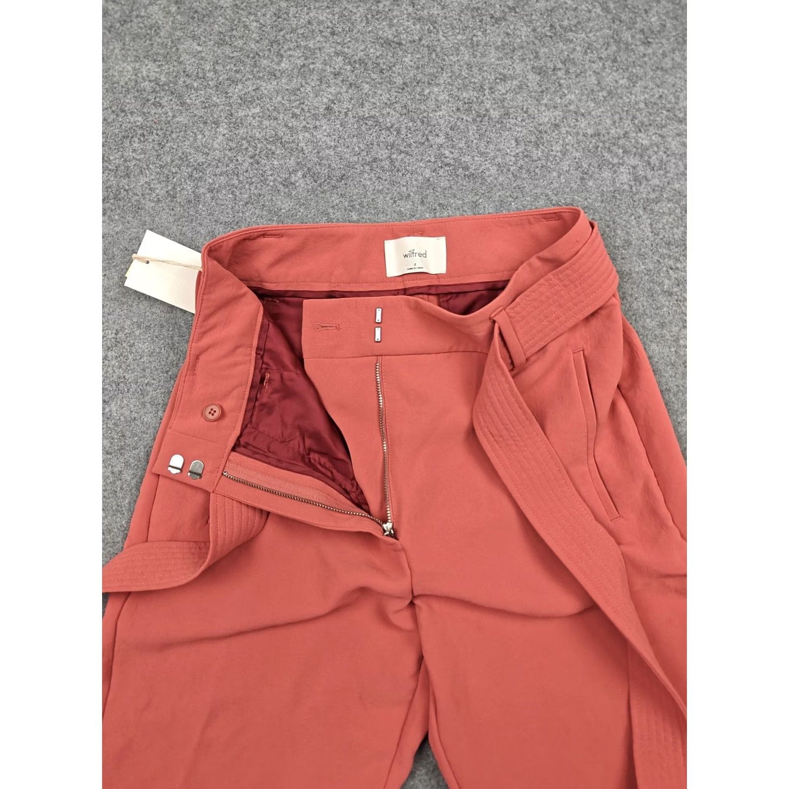 Vintage Wilfred Pants Womens 8 Red Crepe Tie Front Belted Straight Leg Dress Aritzia New Size 30" / US 8 / IT 44 - 3 Thumbnail