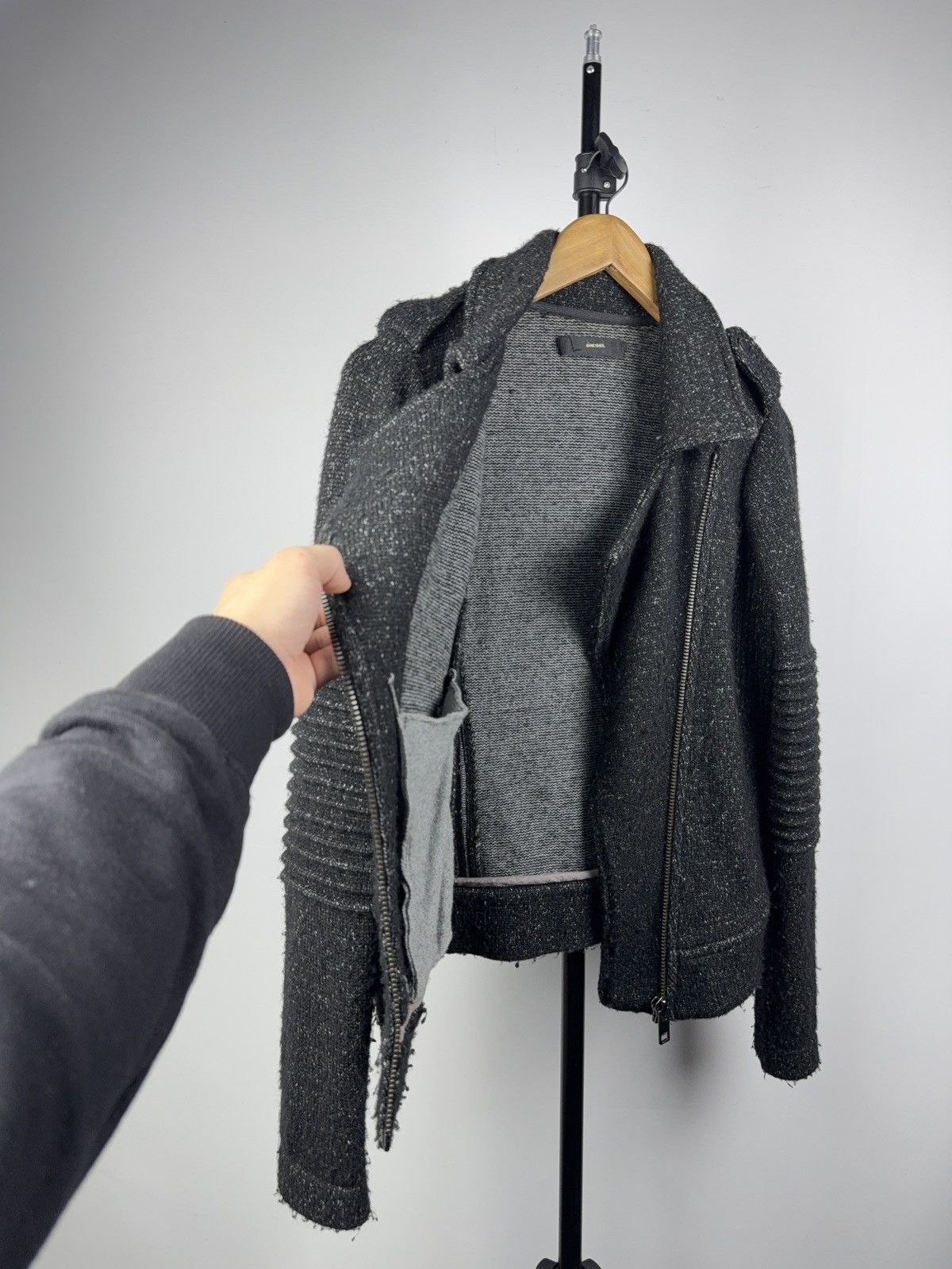 Diesel Luxury Diesel Wool Moto Knit Jacket Asymmetrical Zip Biker Size M / US 6-8 / IT 42-44 - 7 Thumbnail
