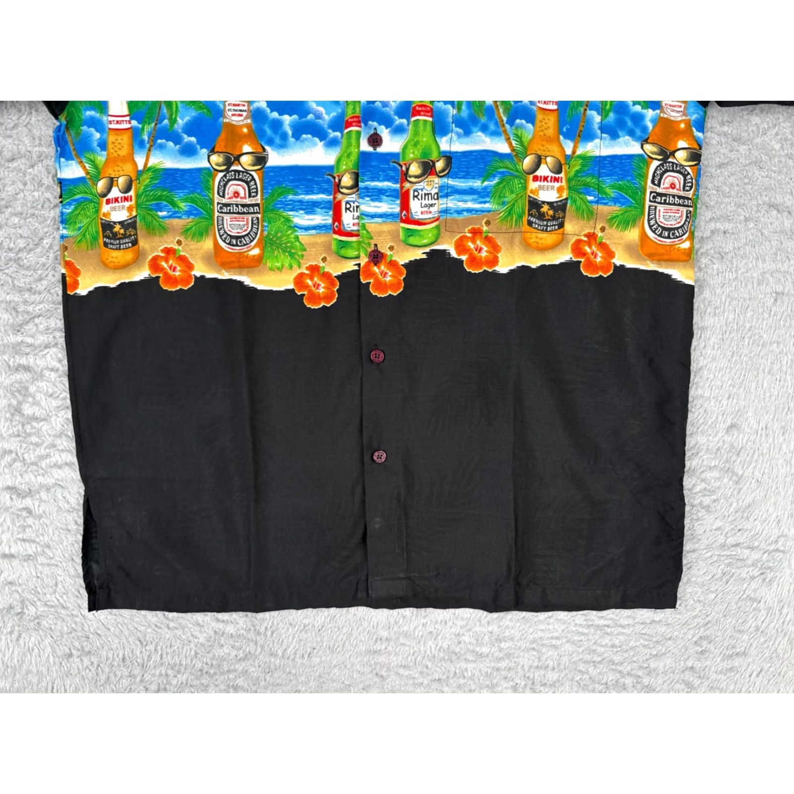 Erima Rima Shirt Men M Black Palm Beer Sunglasses Beach Hawaiian 100% Terivoile Floral Short Sleeve Button-Up Size US M / EU 48-50 / 2 - 5 Thumbnail