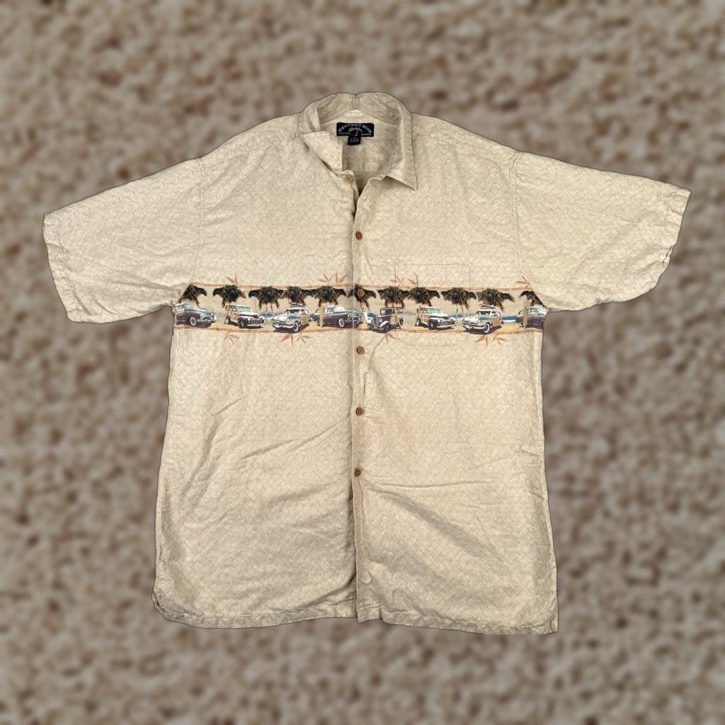 Vintage Newport Blue Shirt Men 2XL Beige Button-Up Cotton Hawaiian Cars Floral Short Sleeve Size US XXL / EU 58 / 5 - 1 Thumbnail