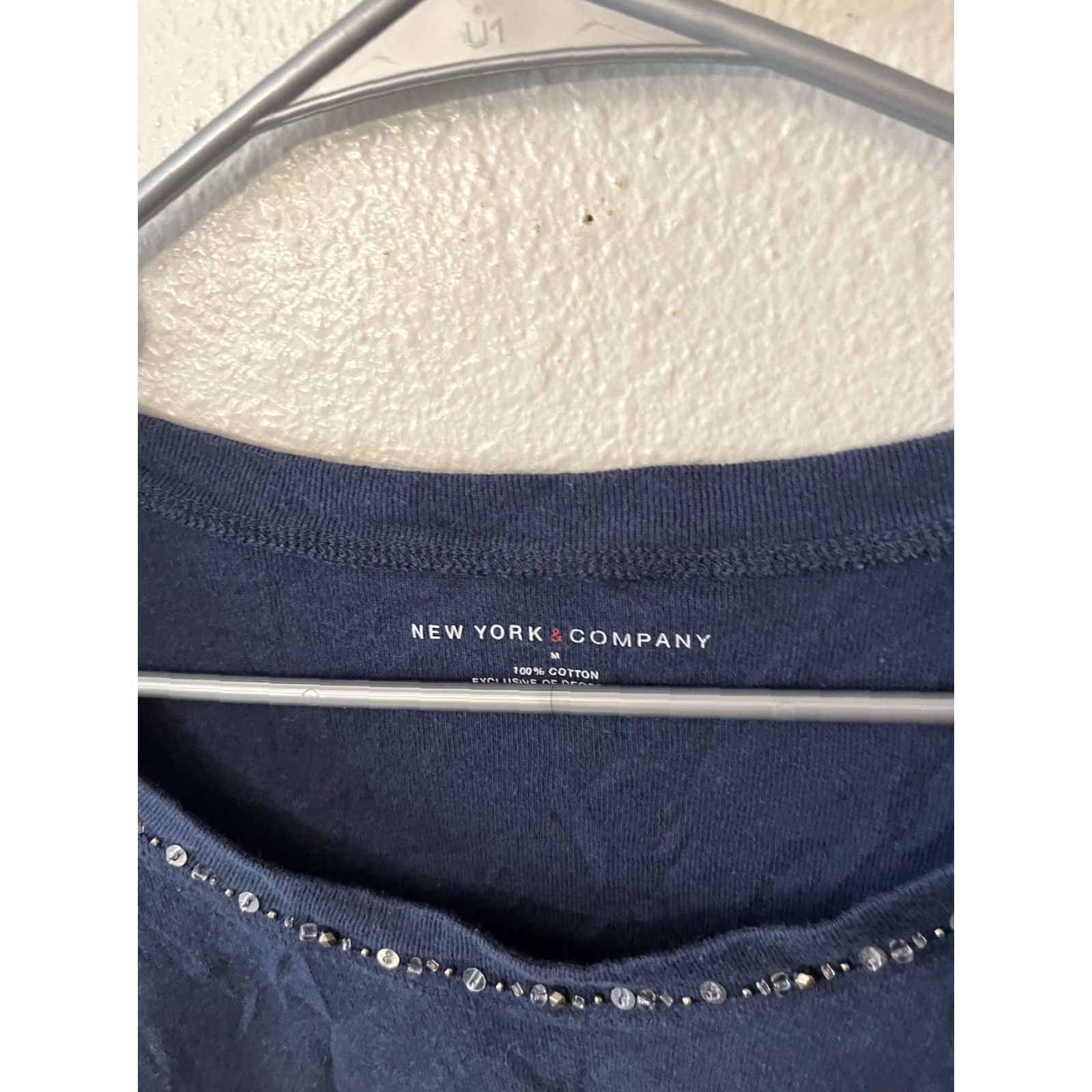 Vintage New York & Company Blue 3/4 Sleeve Round Neck Textured Tee Medium Casual Top Womens Regular Knit Cotton Cotton Blend Polyester Spandex Size M / US 6-8 / IT 42-44 - 3 Thumbnail