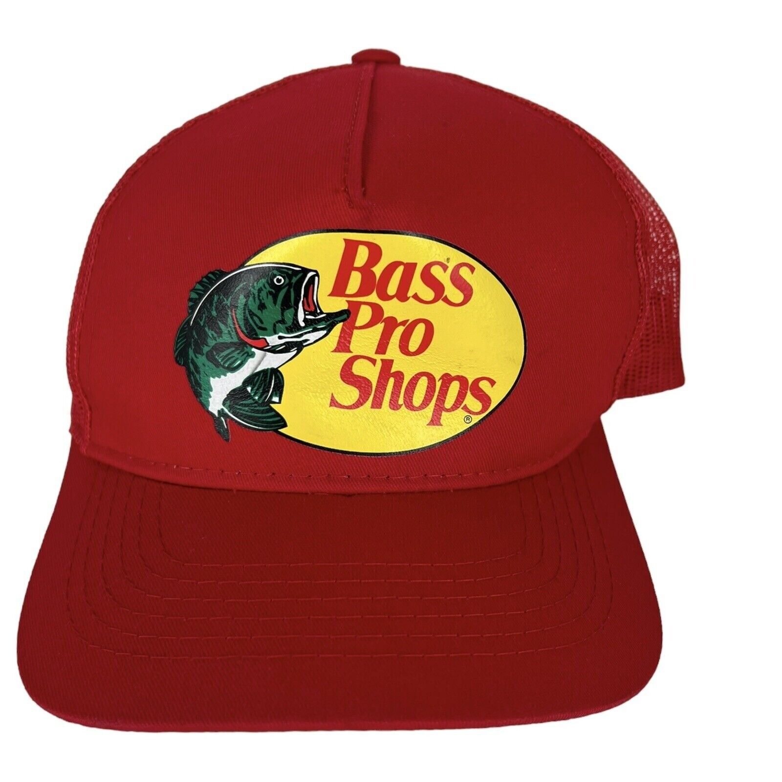 Vintage 90s Bass Pro Shops Hat Cap Red Mesh Snapback Trucker Fishing NEW