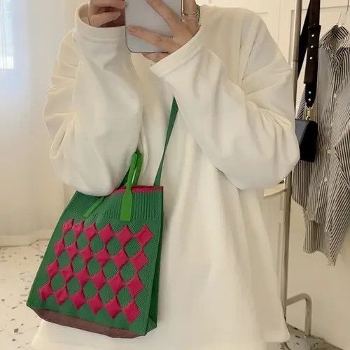 Japanese Brand × Vintage Vintage Crochet Plaid Medium Size Handbag Size ONE SIZE - 4 Thumbnail
