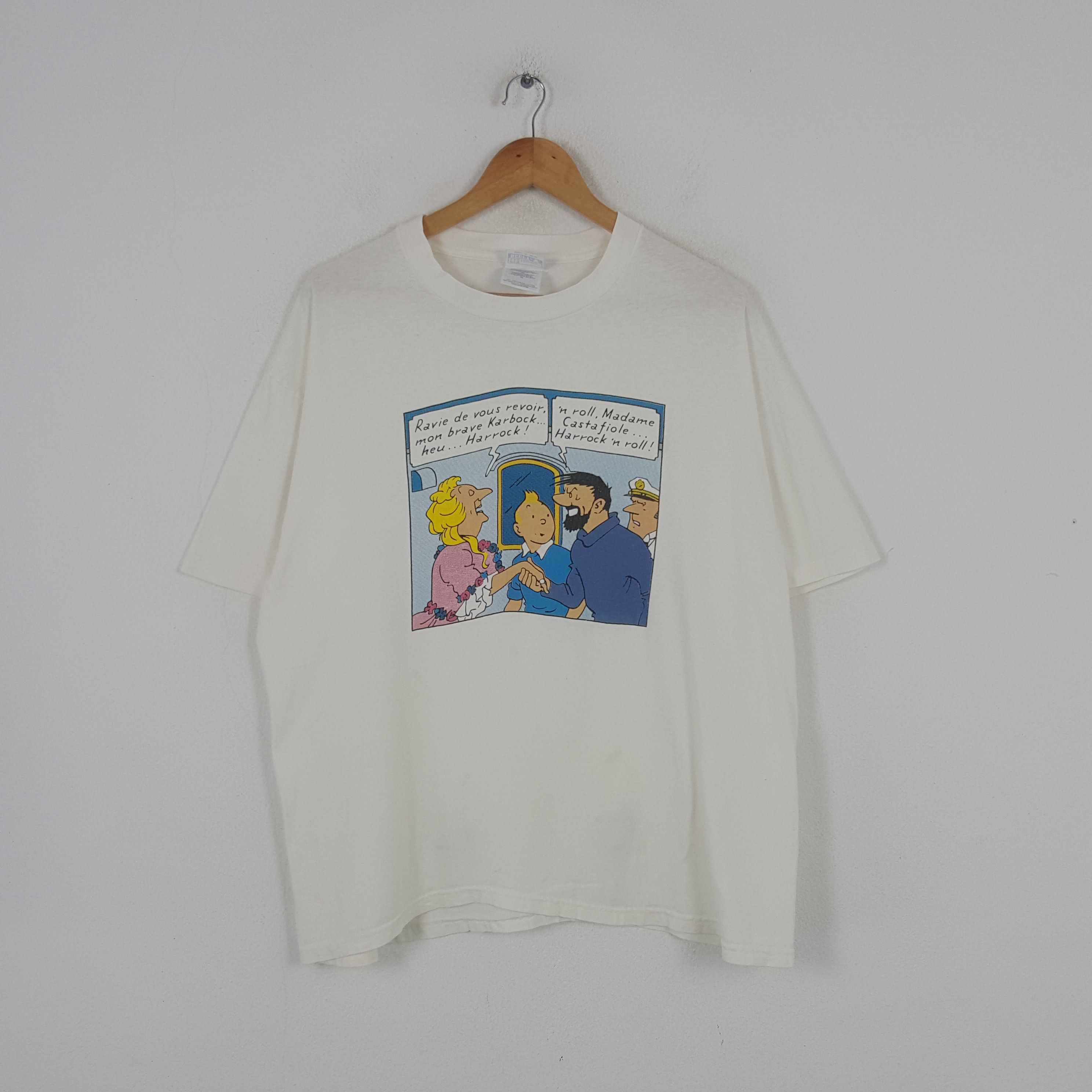 Hanes × Vintage Vintage The Adventure Of Tintin Cartoon Tshirt C285N29 Size US XL / EU 56 / 4 - 1 Thumbnail