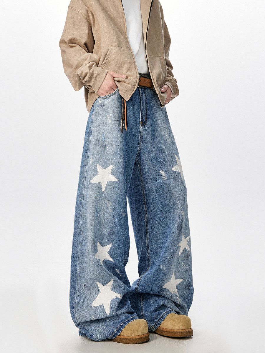 Japanese Brand American Star Graffiti Print Loose Casual Curved-Leg Jeans Size US 32 / EU 48 - 5 Thumbnail