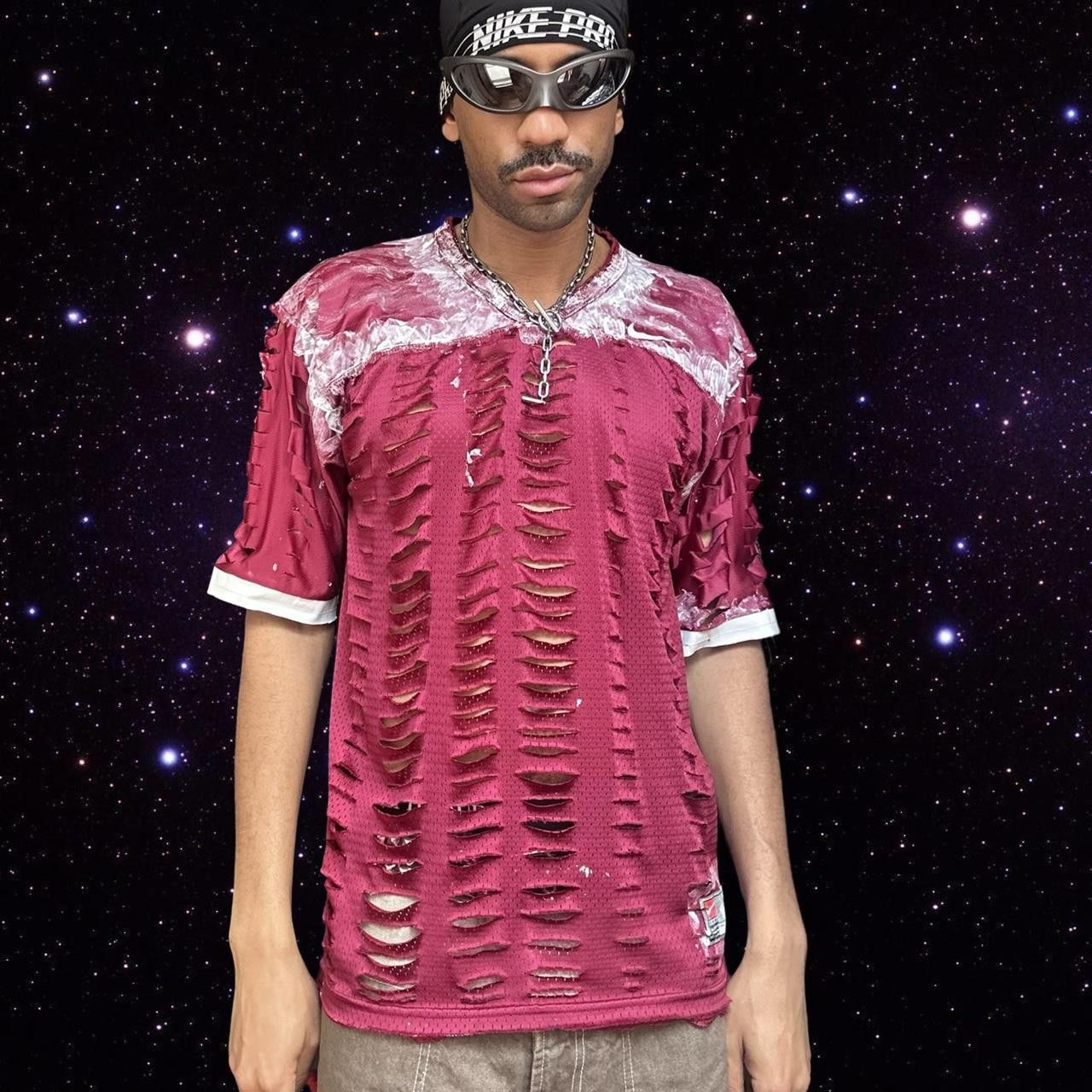 Nike ASTROBOI* X Nike Maroon Mesh Painterly Jersey T-shirt- Large Size US L / EU 52-54 / 3 - 2 Thumbnail
